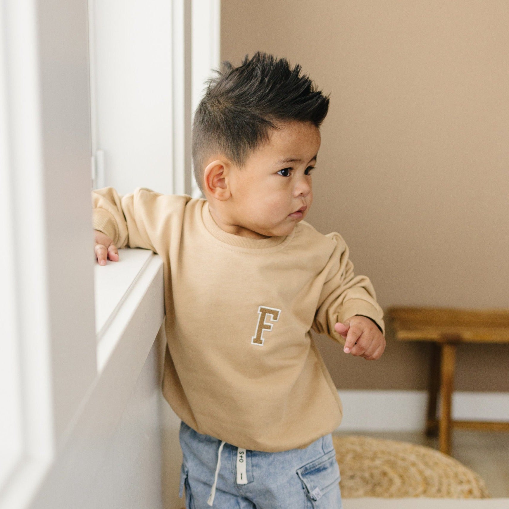 Embroidered Crewneck Sweatshirt - Personalized Crew Neck Sweatshirt - Custom Name Sweatshirt - Varsity Letter Embroidery Name - Baby Toddler