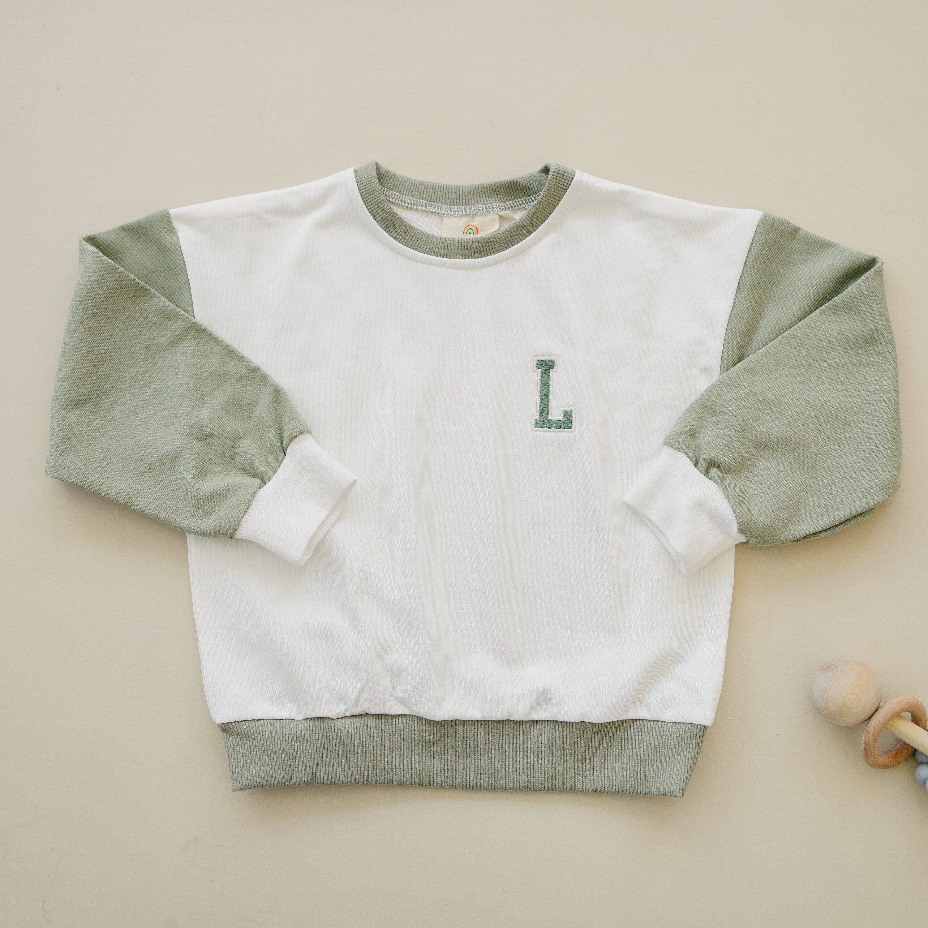 Embroidered Colorblock Crewneck Sweatshirt - Personalized Crew Neck Sweatshirt - Custom Name Sweatshirt - Varsity Embroidery - Baby Toddler