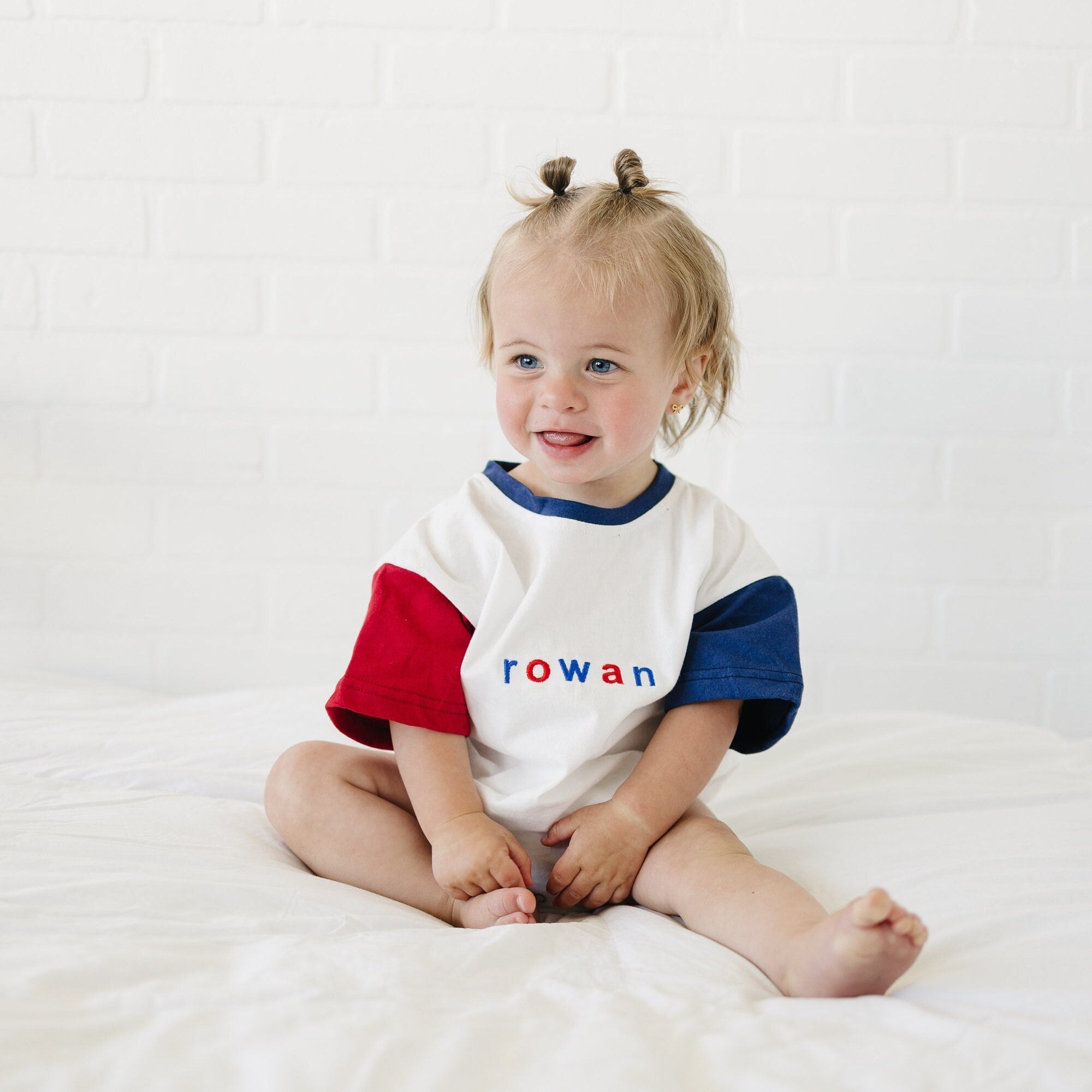 Custom 4th of July Embroidered Colorblock T-Shirt Romper