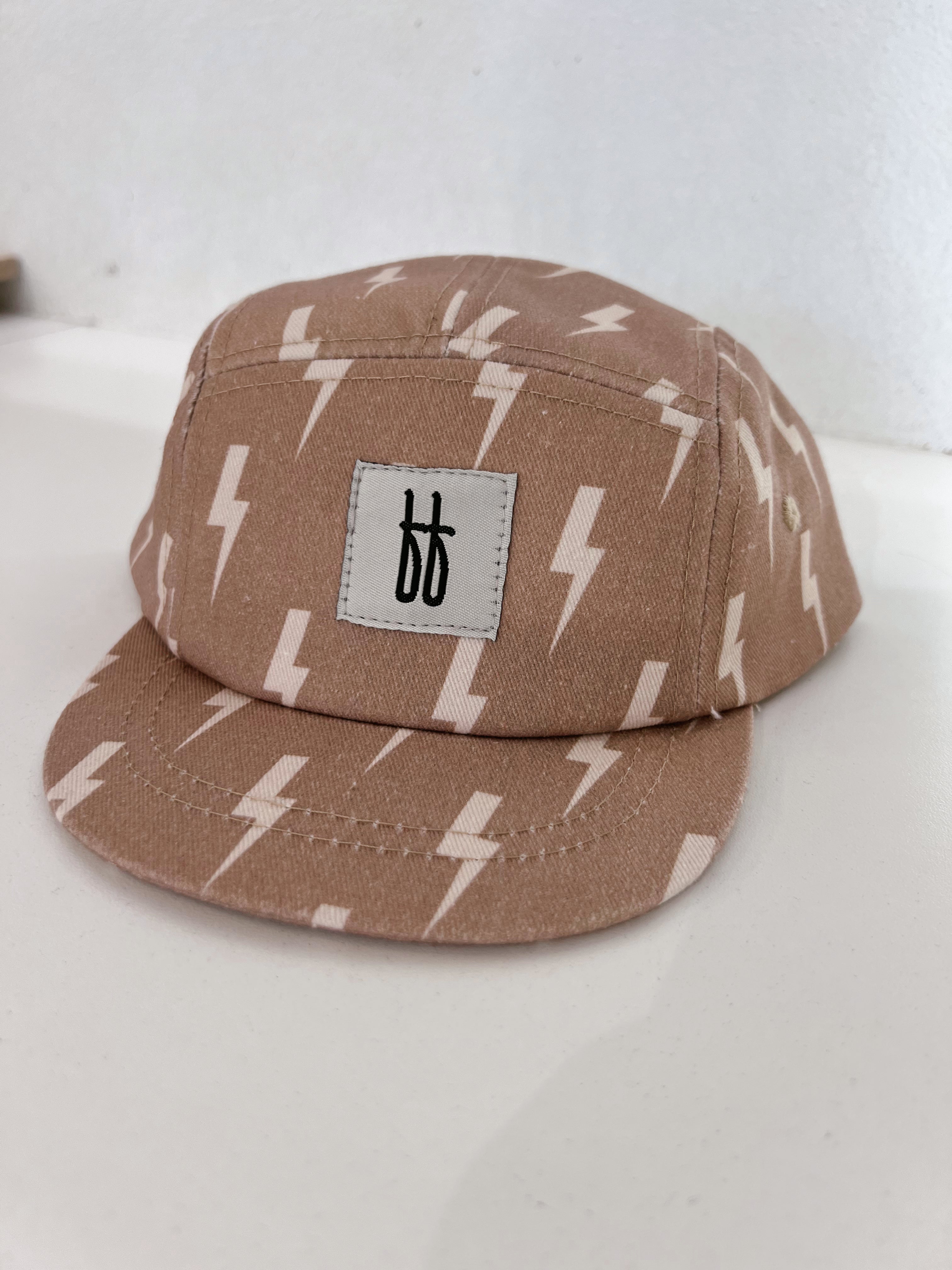 Snap Back Hat | Tan & Cream Lightning Bolt