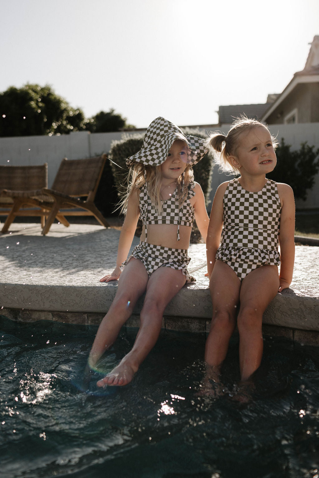 Two Piece Girls Swim Suit  | Wave Chaser Olive Checker