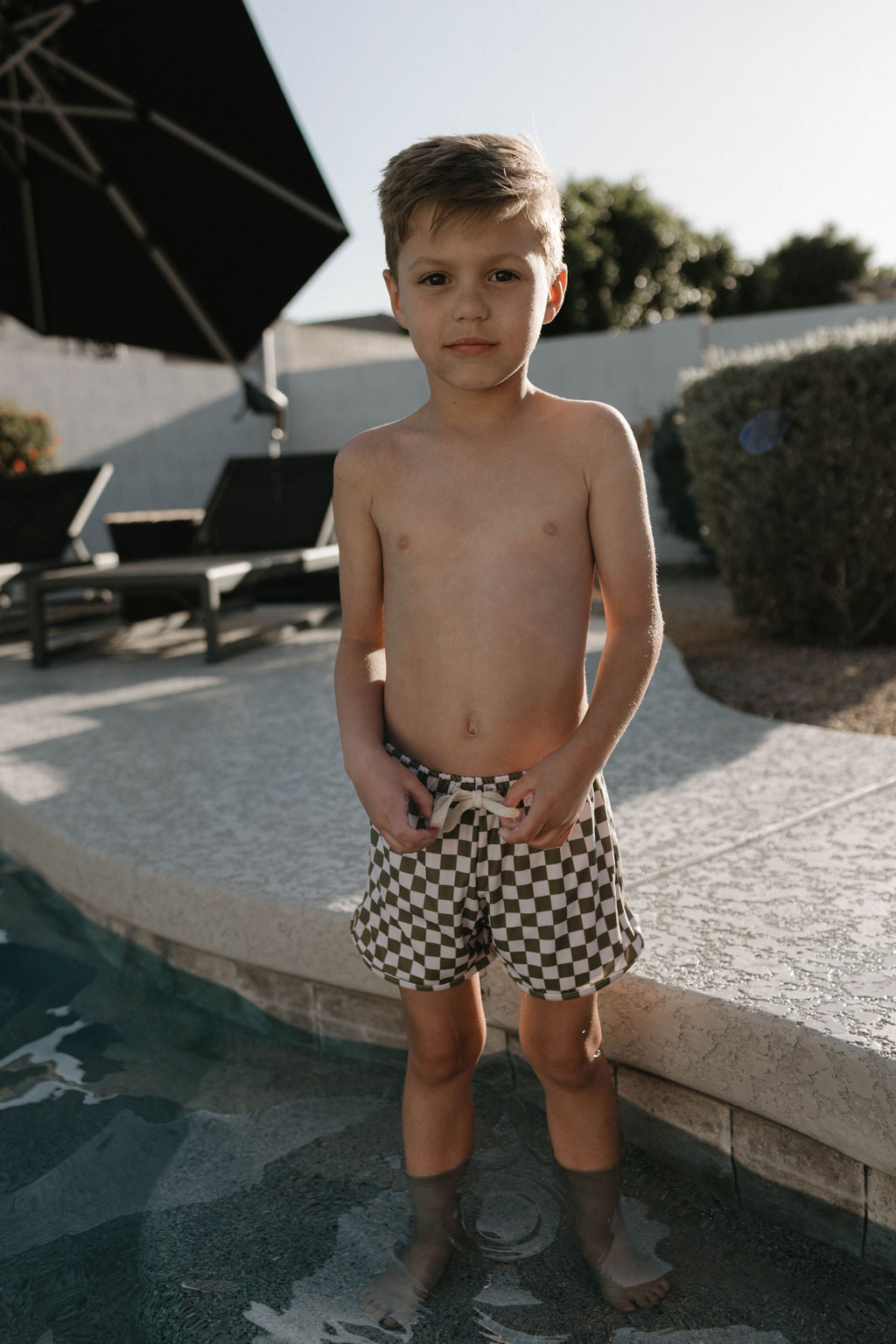 Boys  Board Shorts | Wave Chaser Olive Checker