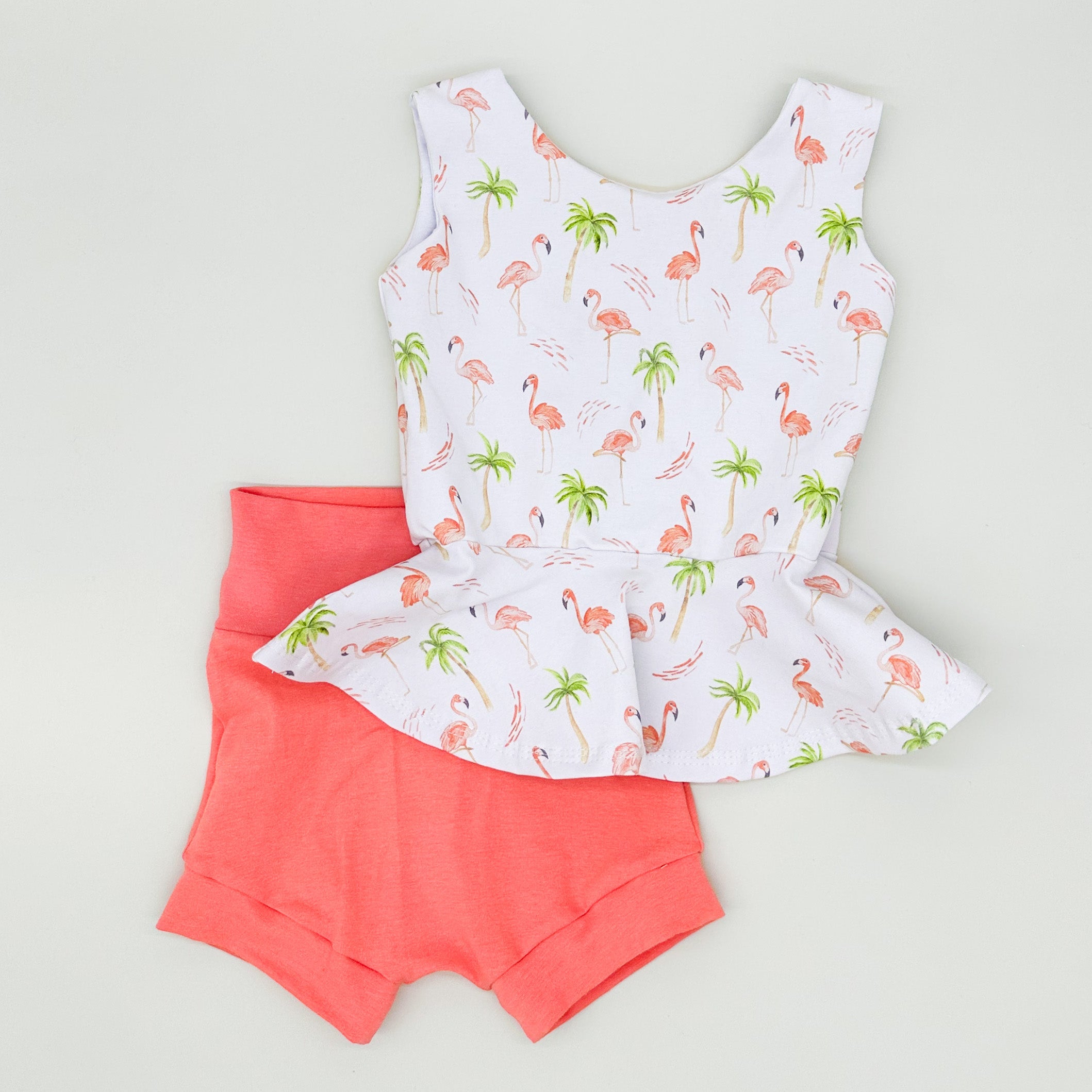 Peach Flamingo Peplum Top