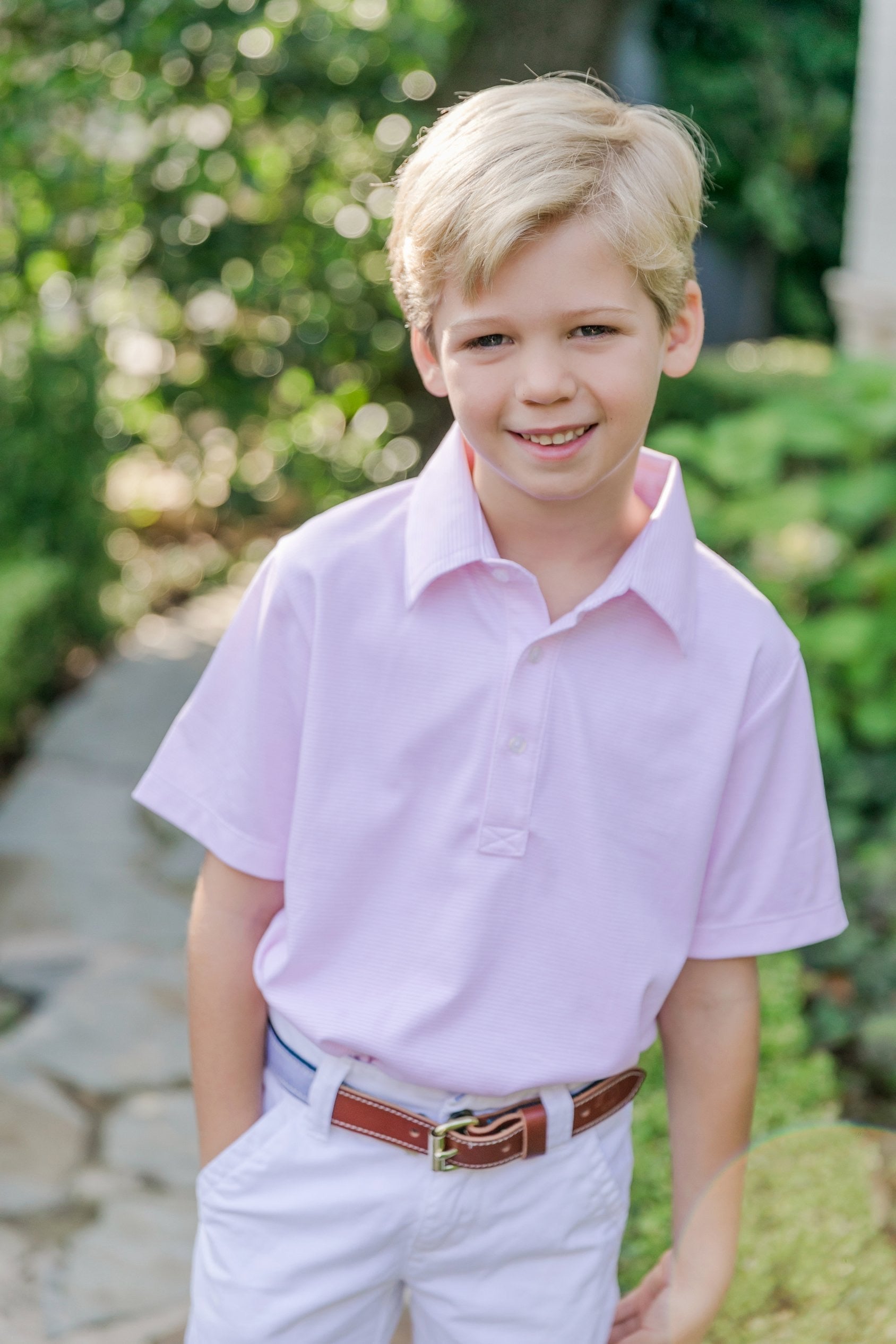 Griffin Boys' Pima Cotton Polo Golf Shirt - Pink Stripes