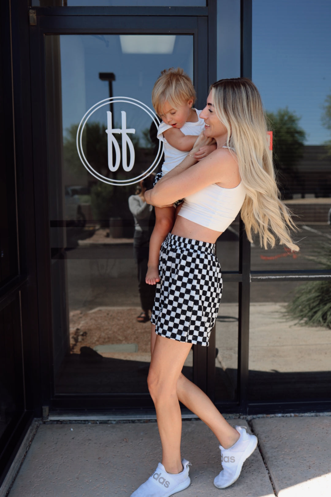 Children's Terry Cloth Shorts | Black & White Checkerboard