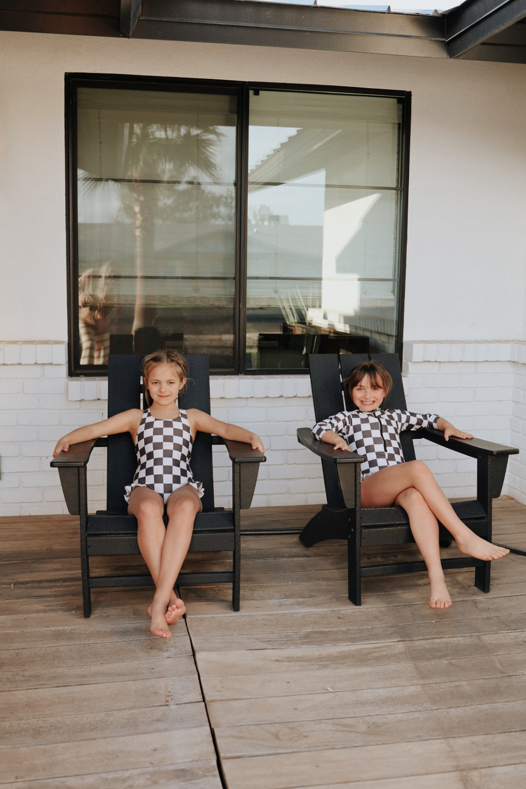 Black Checkerboard | Girl Long Sleeve Swimsuit