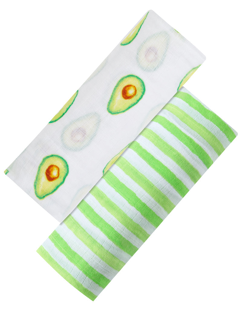 ORGANIC SWADDLE SET - AVOCUDDLES (Avocado + Lime Green Stripes)