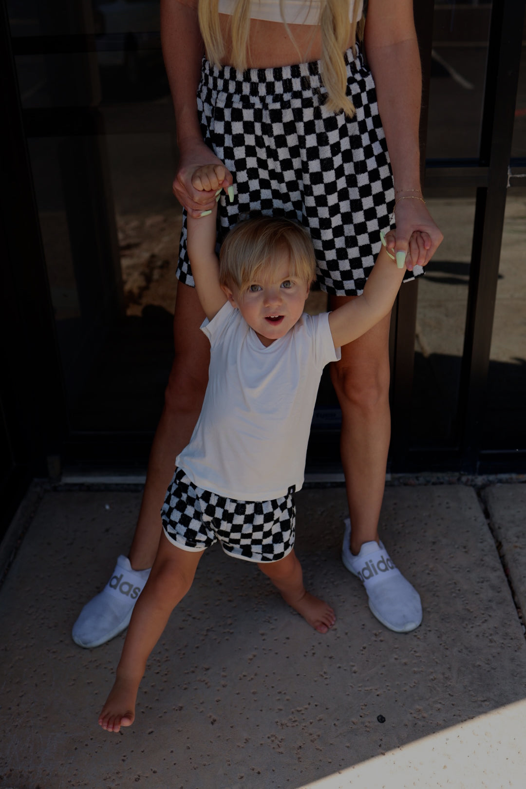 Children's Terry Cloth Shorts | Black & White Checkerboard