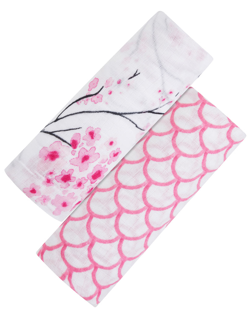 ORGANIC SWADDLE SET - SAKURA (Cherry Blossom + Pink Stripe)