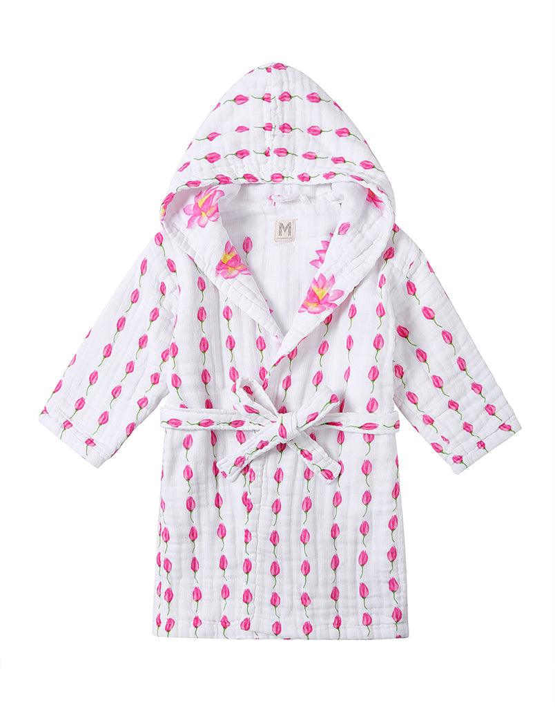 Kids Hooded Muslin Robe - Enchanted Garden (Lotus) - Why and Whale