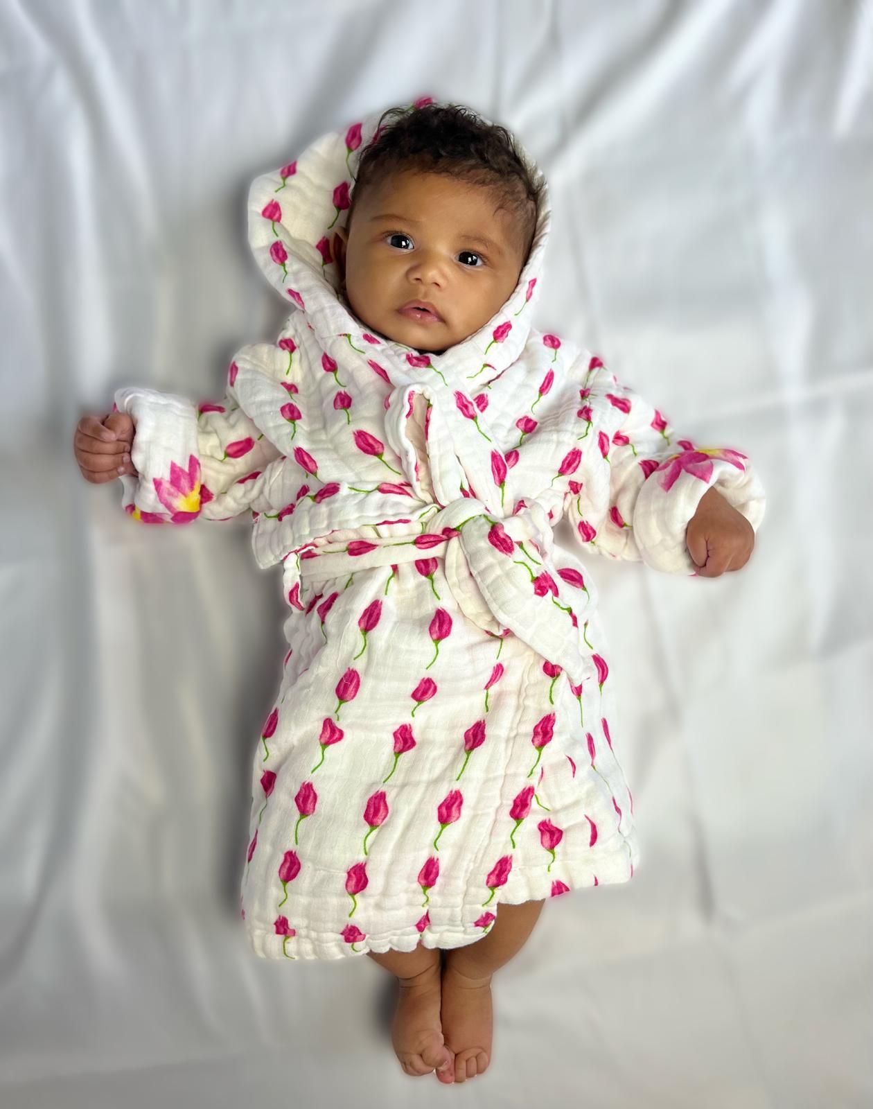 Kids Hooded Muslin Robe - Enchanted Garden (Lotus) - Why and Whale