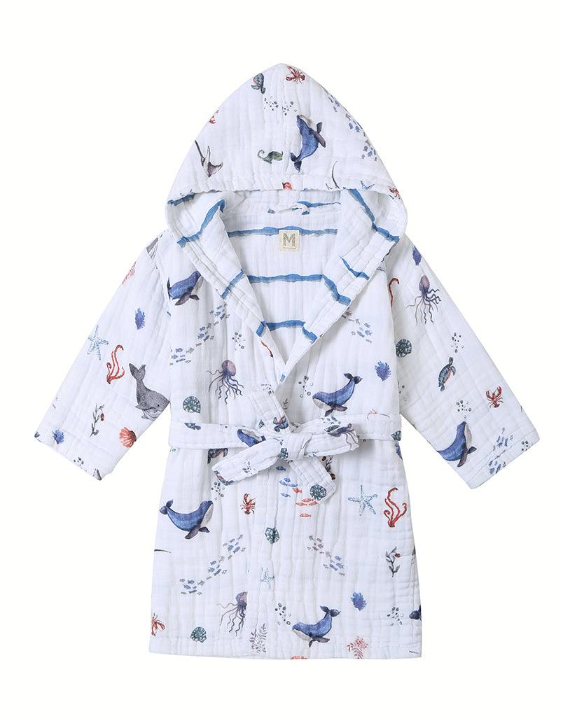 Kids Hooded Muslin Robe - Under the Sea - Why and Whale