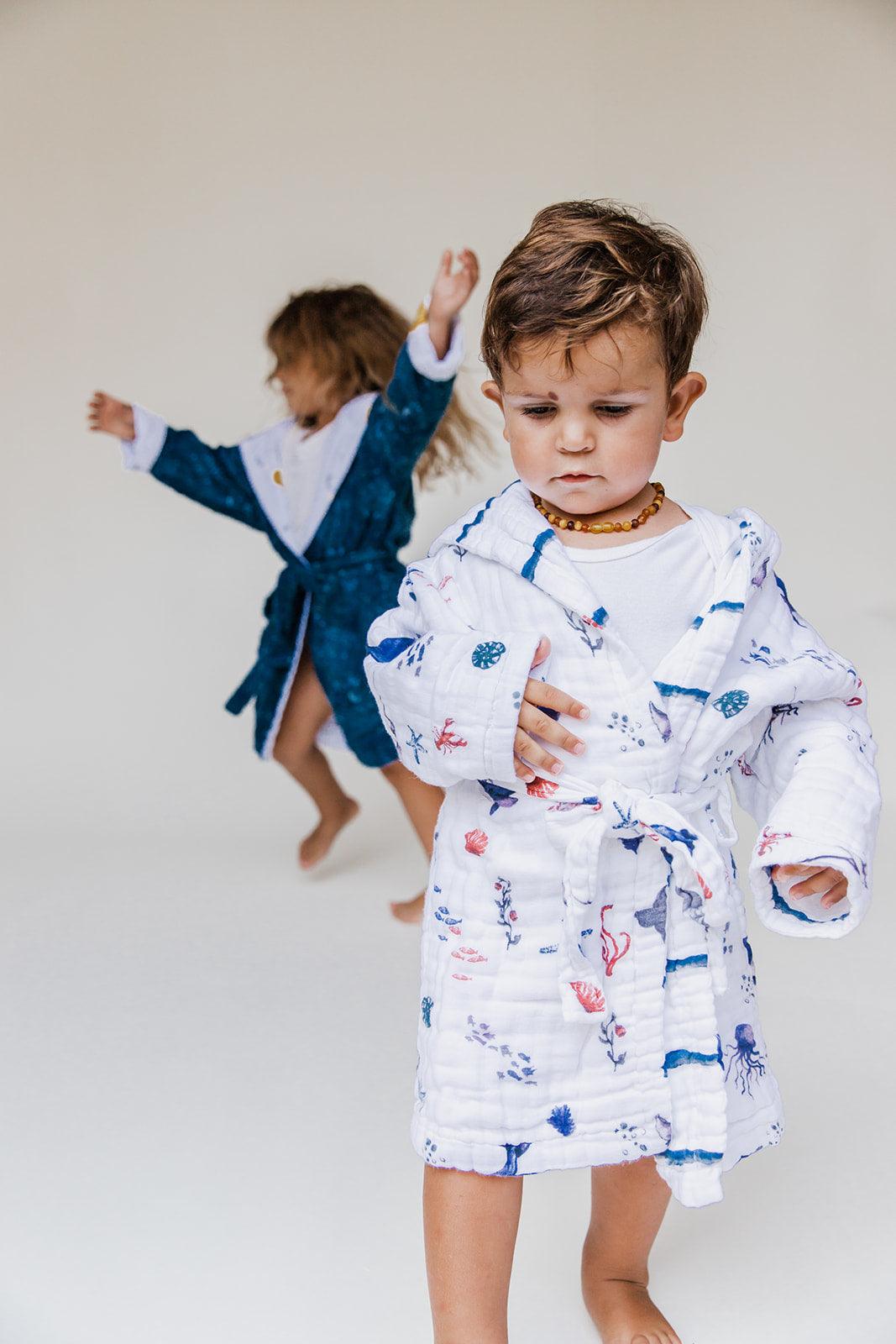 Kids Hooded Muslin Robe - Under the Sea - Why and Whale