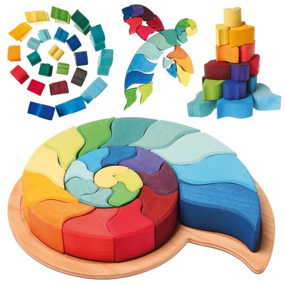 Large Ammonite Snail - Wooden Puzzle Blocks - Why and Whale