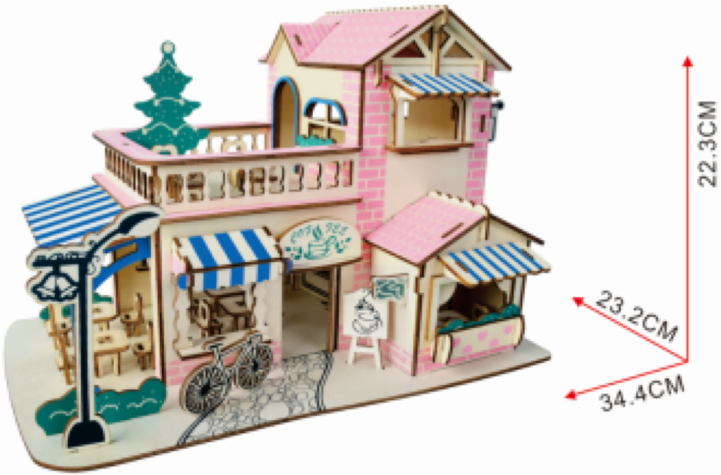 Coffee Shop Building Model Kit - Wooden Laser-Cut 3D Puzzle (161 Pcs)