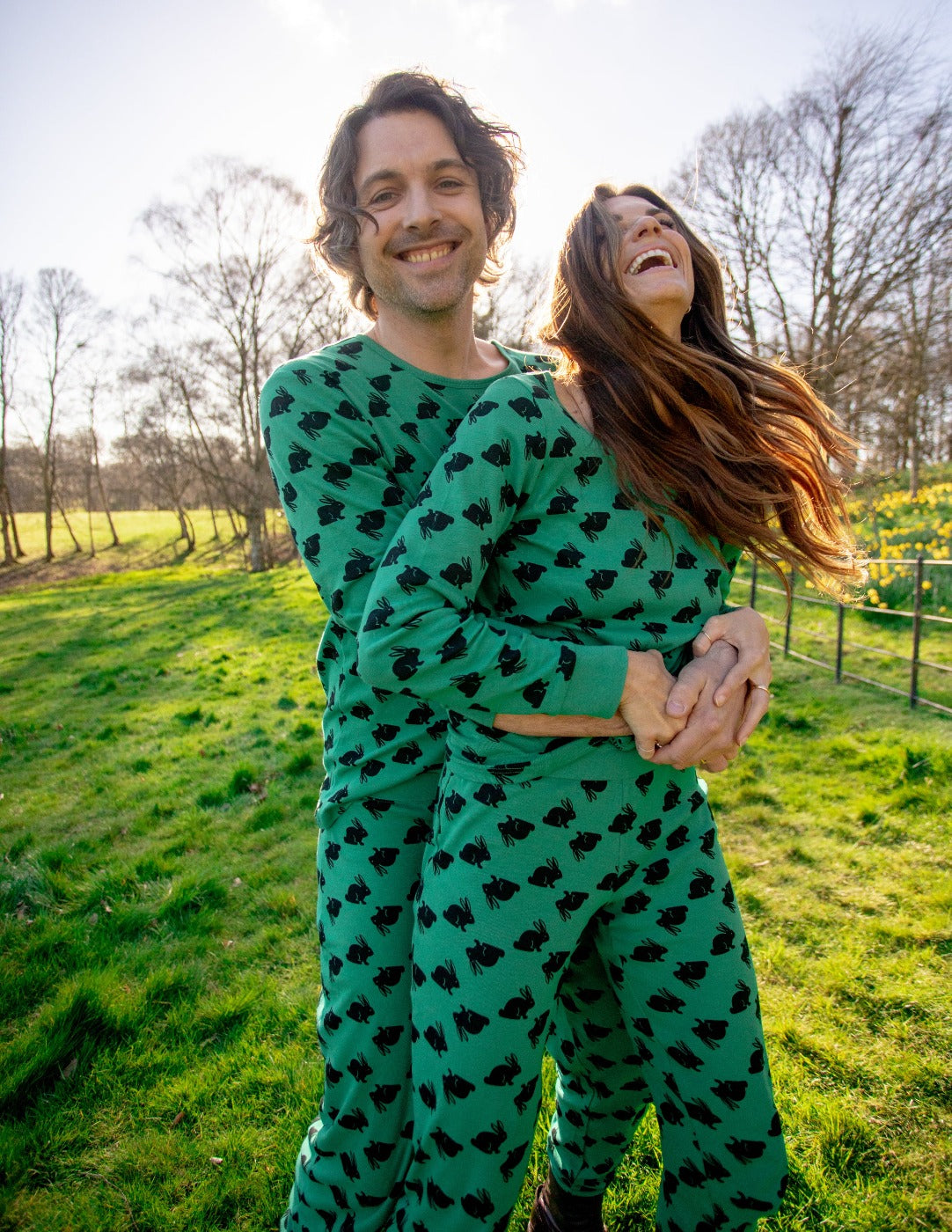 Women's Green Cotton Bunny Pajamas