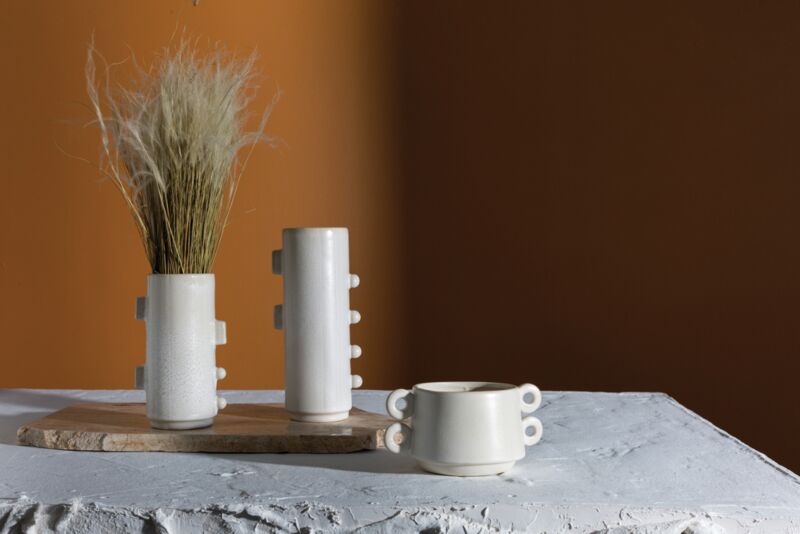 10" Modern Geometric Vase - White