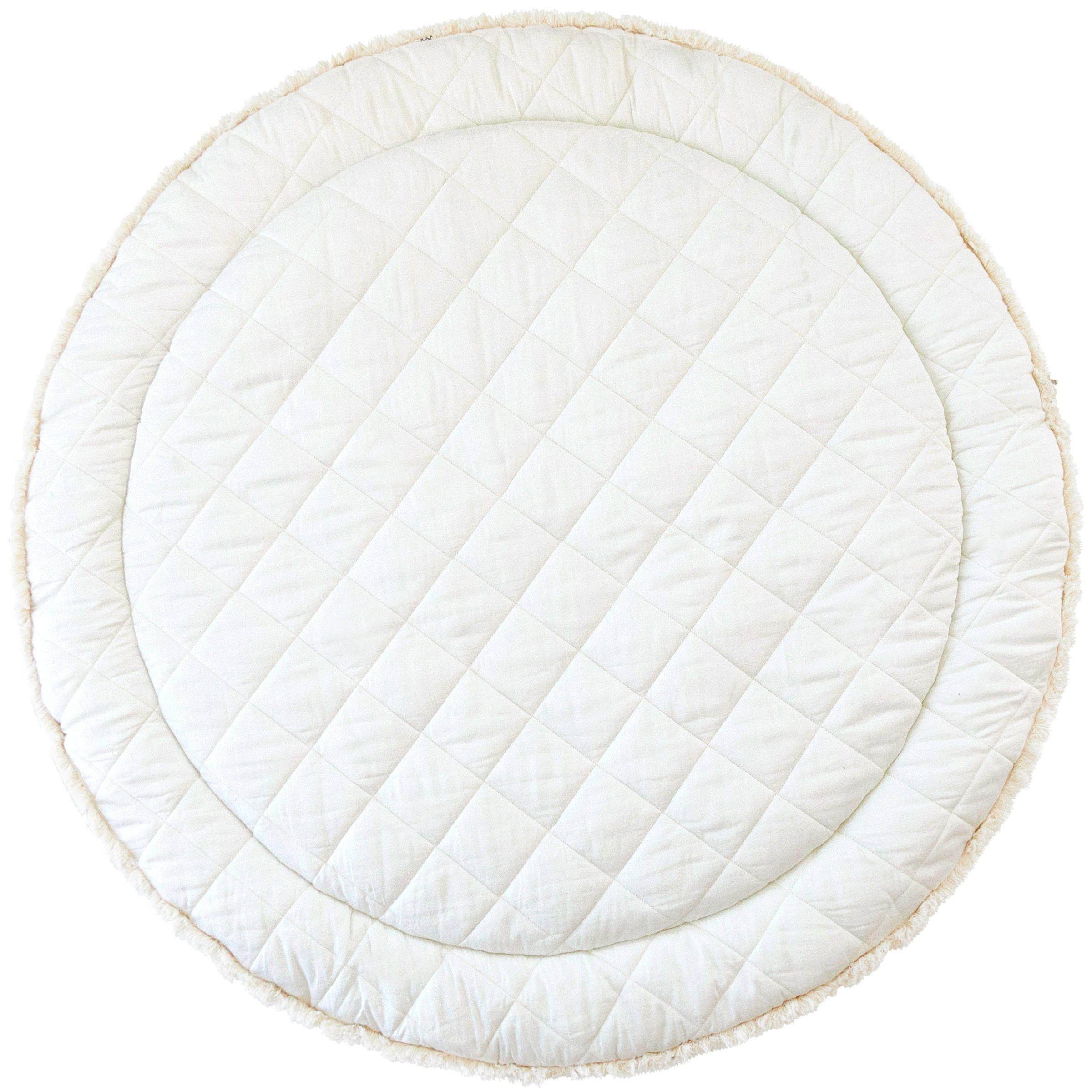 Organic Cotton Quilted Round Play Mat - Cobi Blue Stripes and Ivory