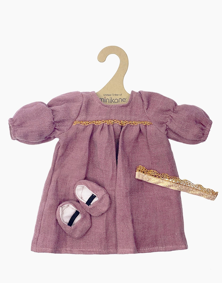 Princess Eleanor Set with purple linen dress for 13in Doll - Minikane Les P’tits Déguiz’