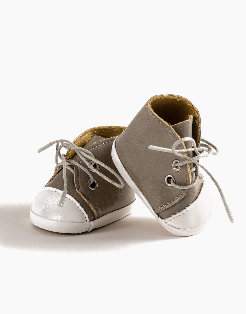 Komvers taupe faux leather sneakers for 13in Doll - Minikane