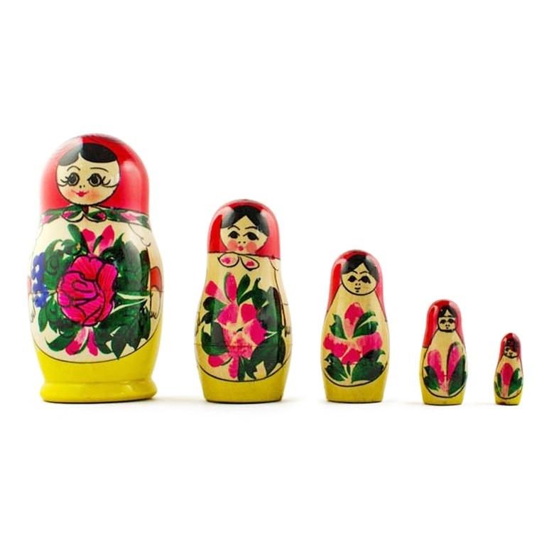 5 Unfinished Wooden Nesting Dolls with Paints DIY Craft Kit 5.75 Inches
