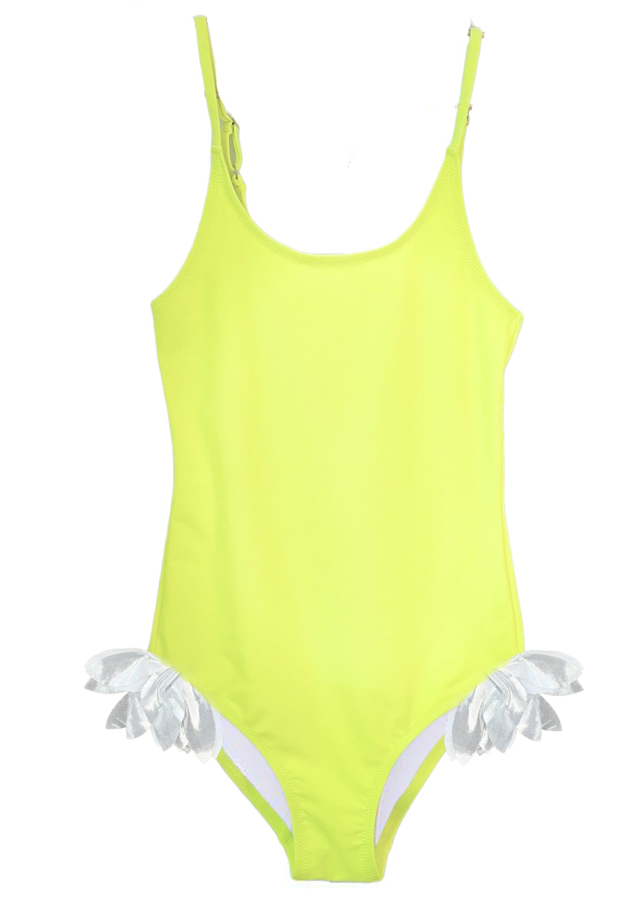 Neon Yellow Swimsuit with Silver Petals