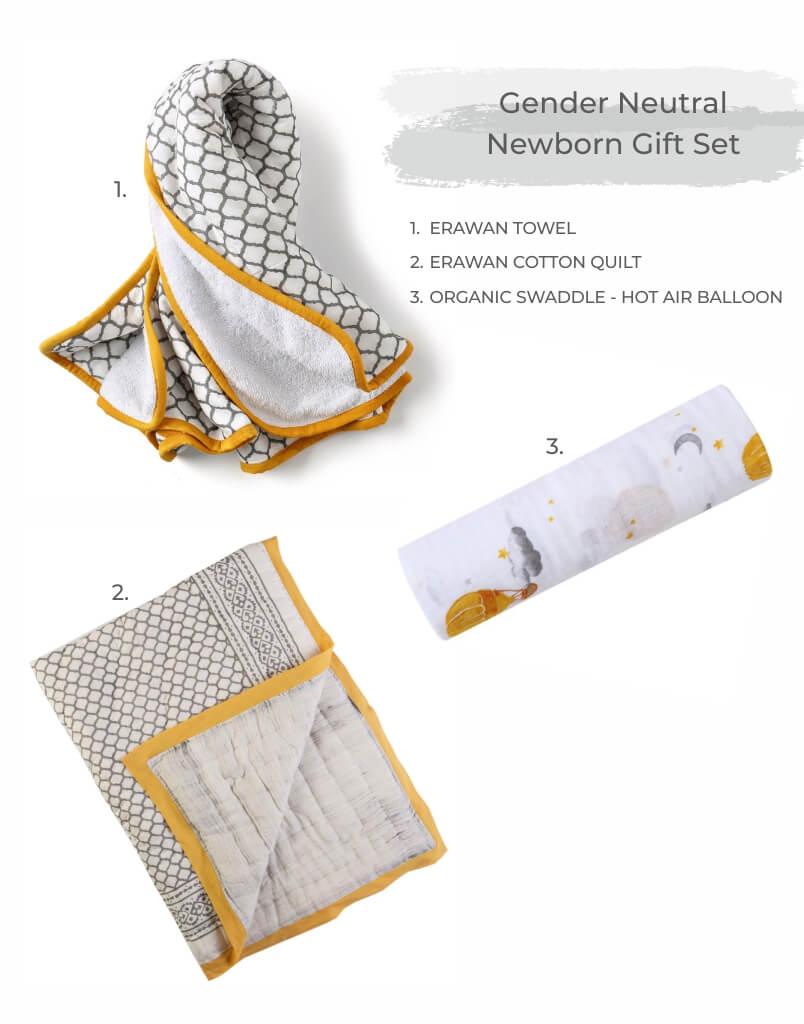 New Baby Gift Set - Yellow Mustard and Grey - Why and Whale