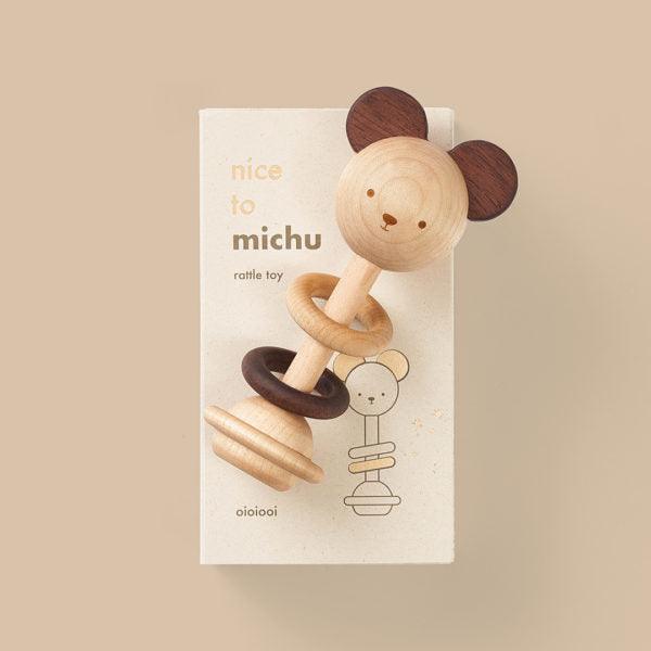 Nice to Michu Wooden Baby Rattle - Why and Whale