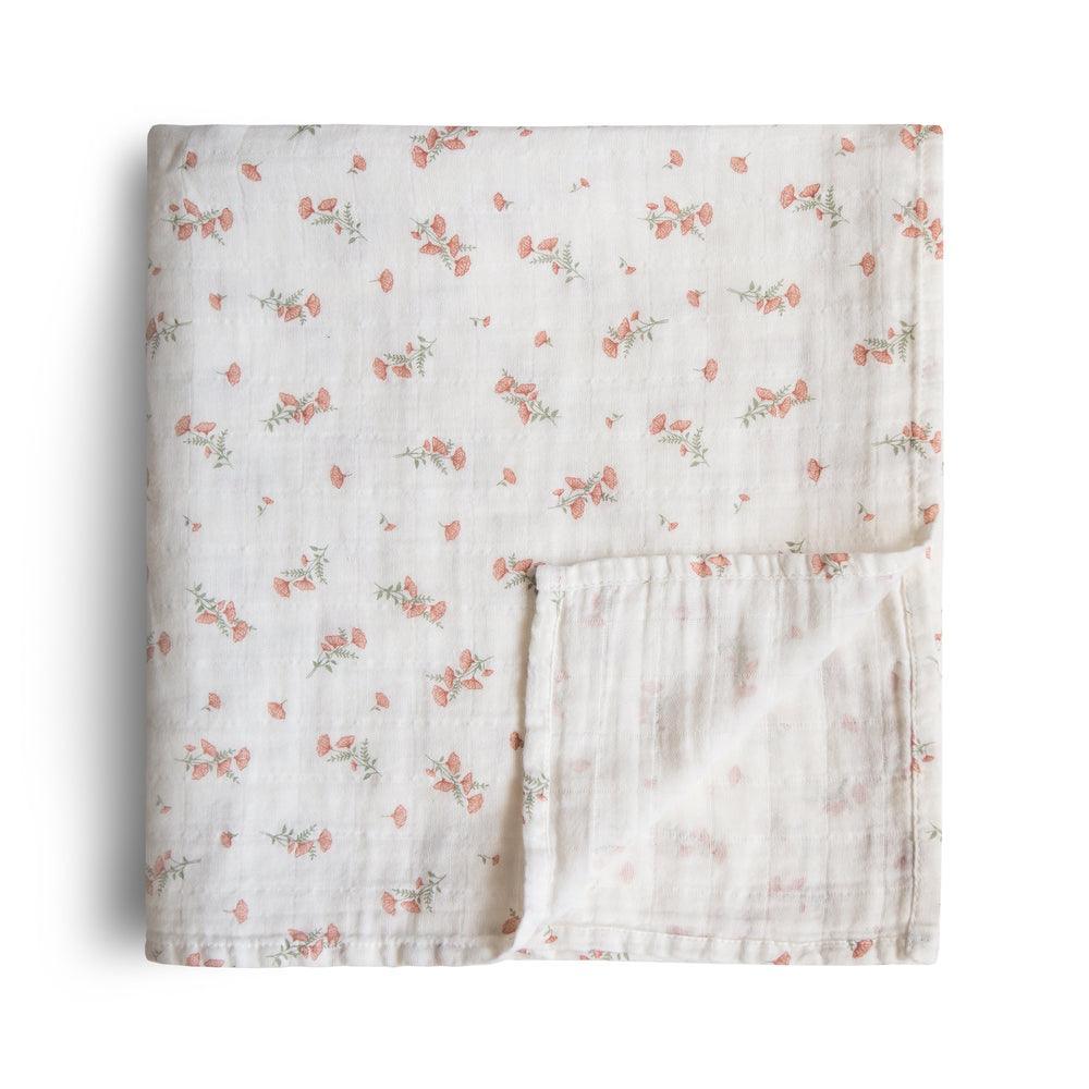Organic Cotton Muslin Swaddle Blanket, Pink Flowers - Why and Whale
