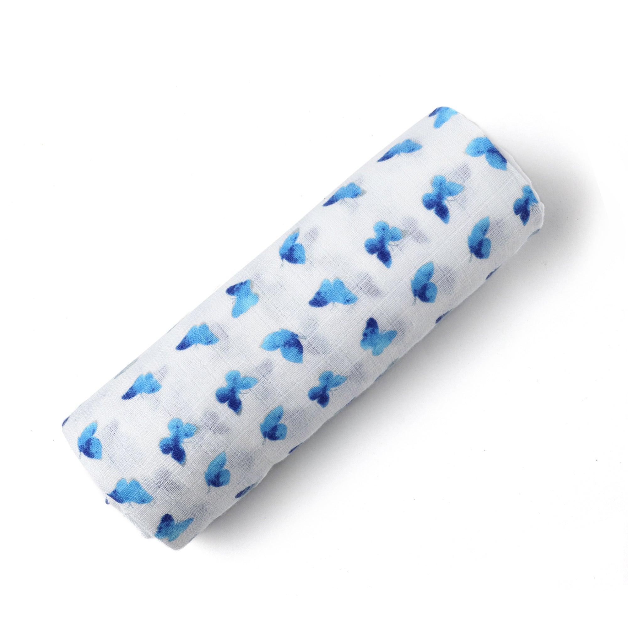 ORGANIC SWADDLE - BLUE BUTTERFLY - Why and Whale