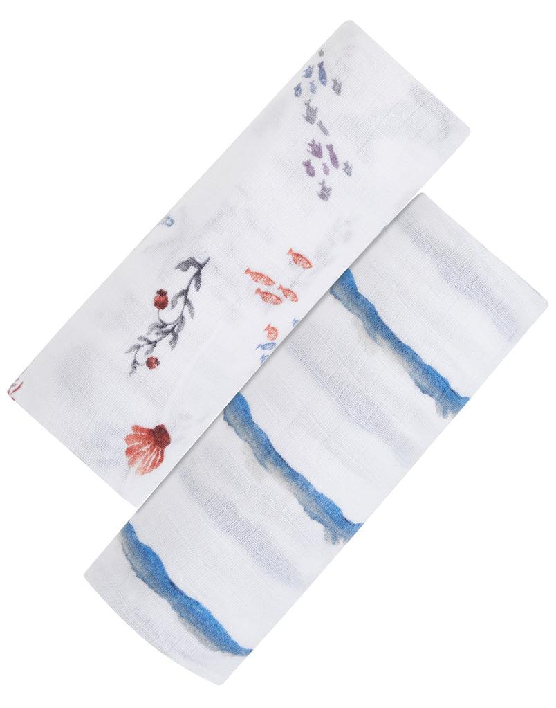 ORGANIC SWADDLE SET - LIFE'S a BEACH (Under the Sea + Blue Octopus Stripe) - Why and Whale