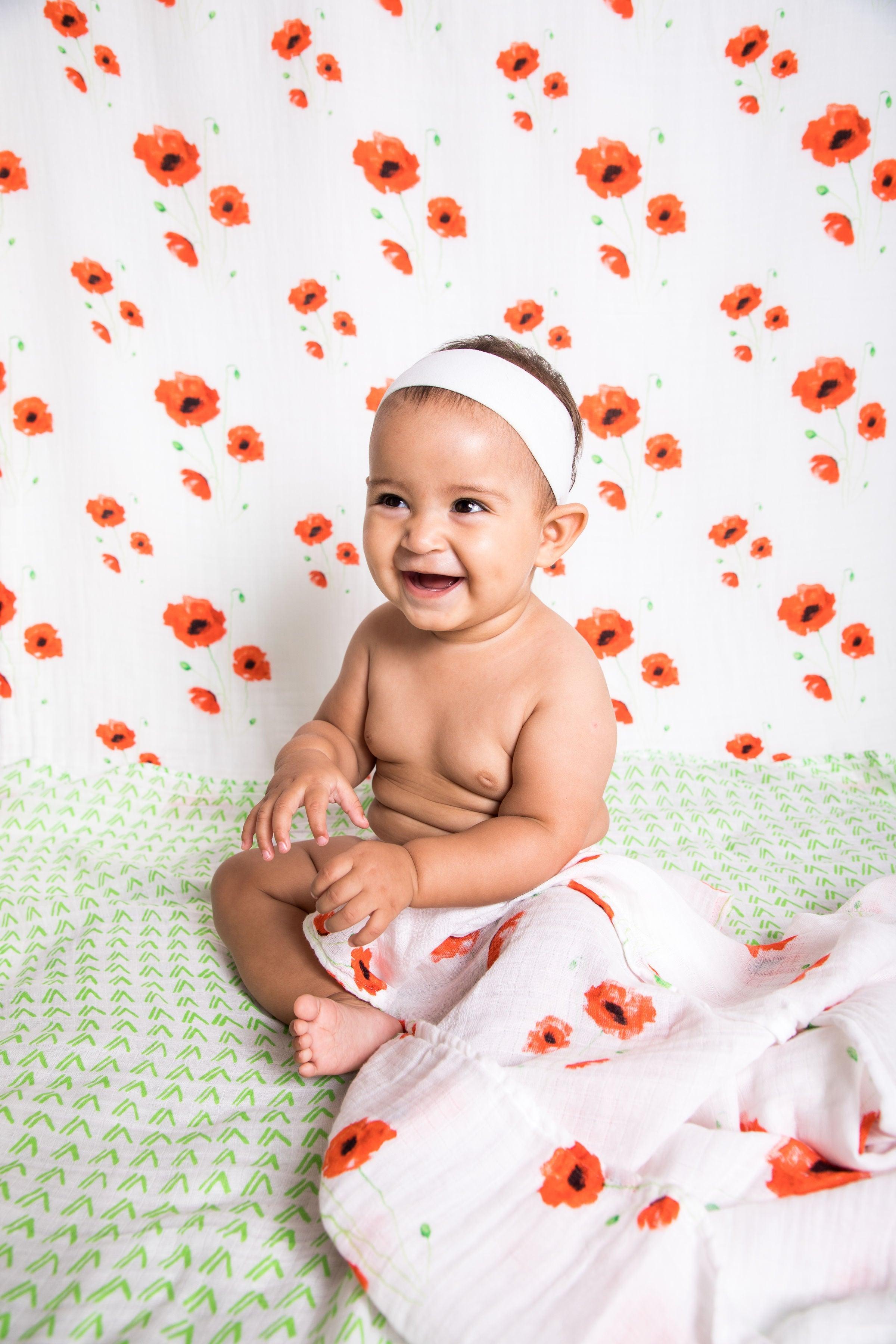 ORGANIC SWADDLE SET - POPPYFIELD GRASS (Poppy + Grass) - Why and Whale