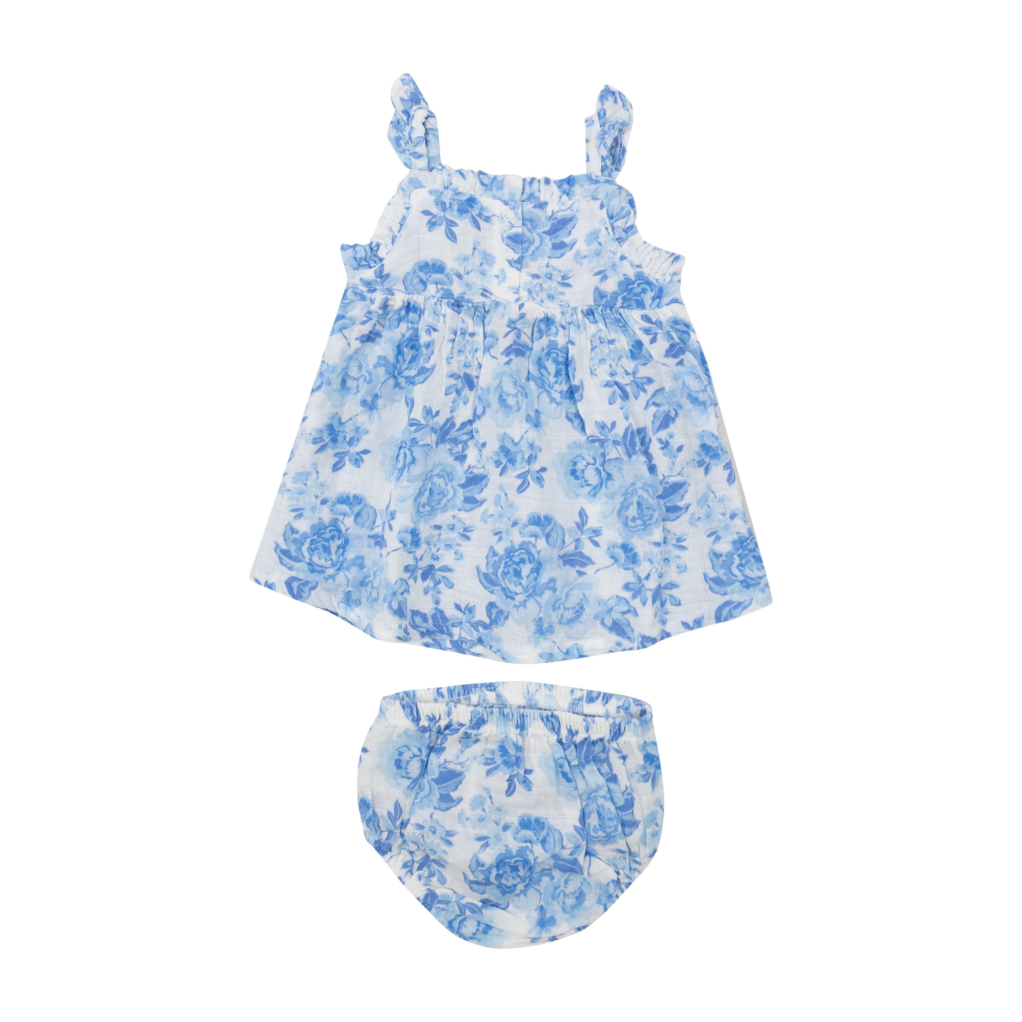 Paperbag Ruffle Sundress With Dc - Roses In Blue