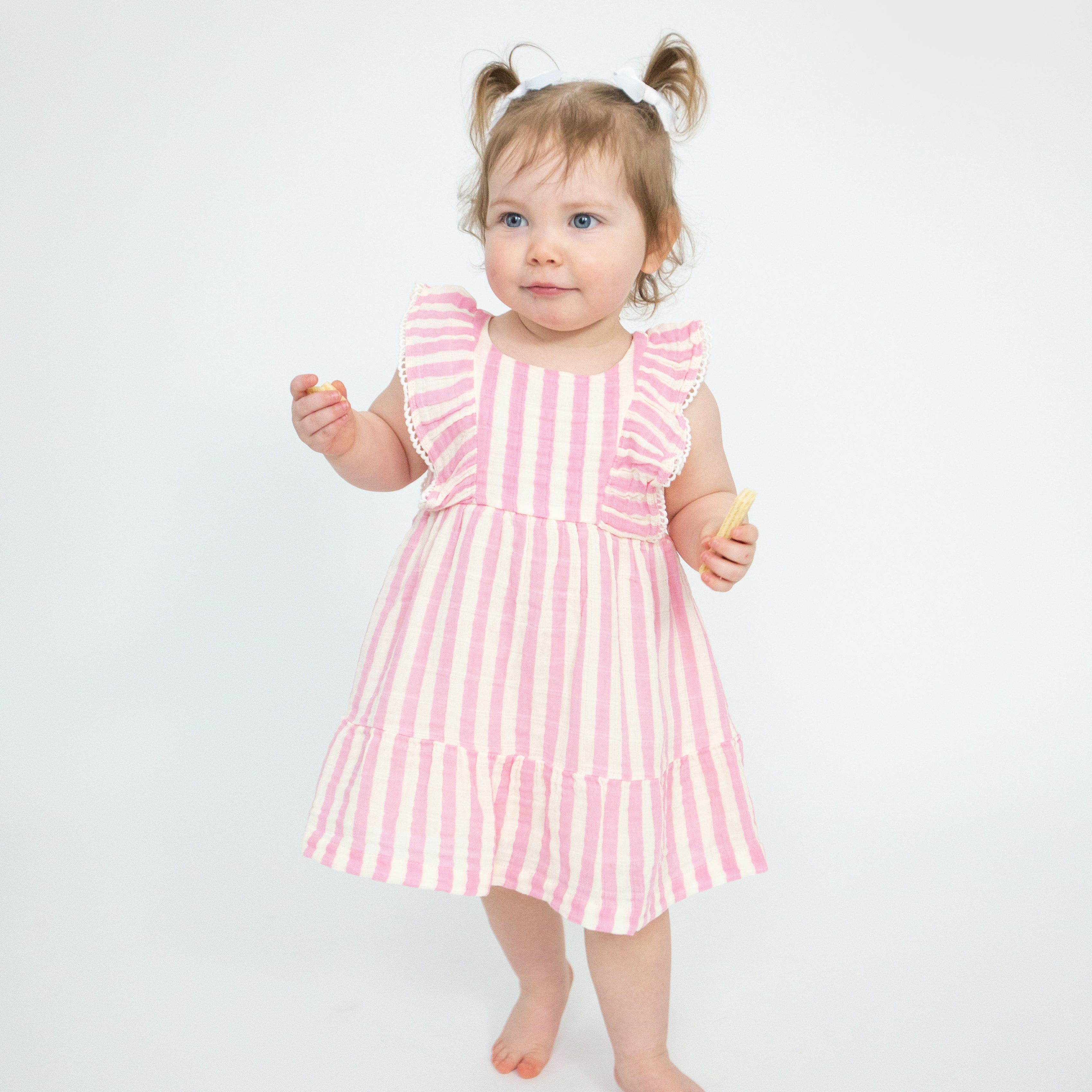 Picot Edged Dress + Diaper Cover - Pink Stripe