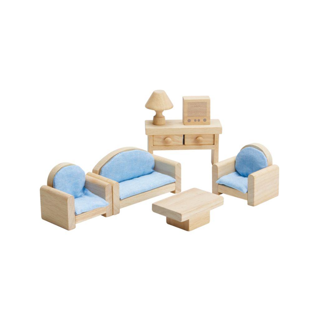 PlanToys Dollhouse Furniture, Classic Set of 6 Rooms - Why and Whale