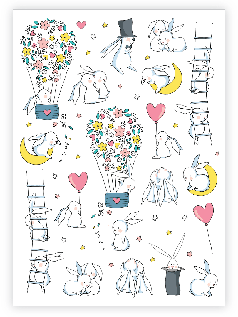 Rabbits Temporary Tattoo Sheet - Why and Whale
