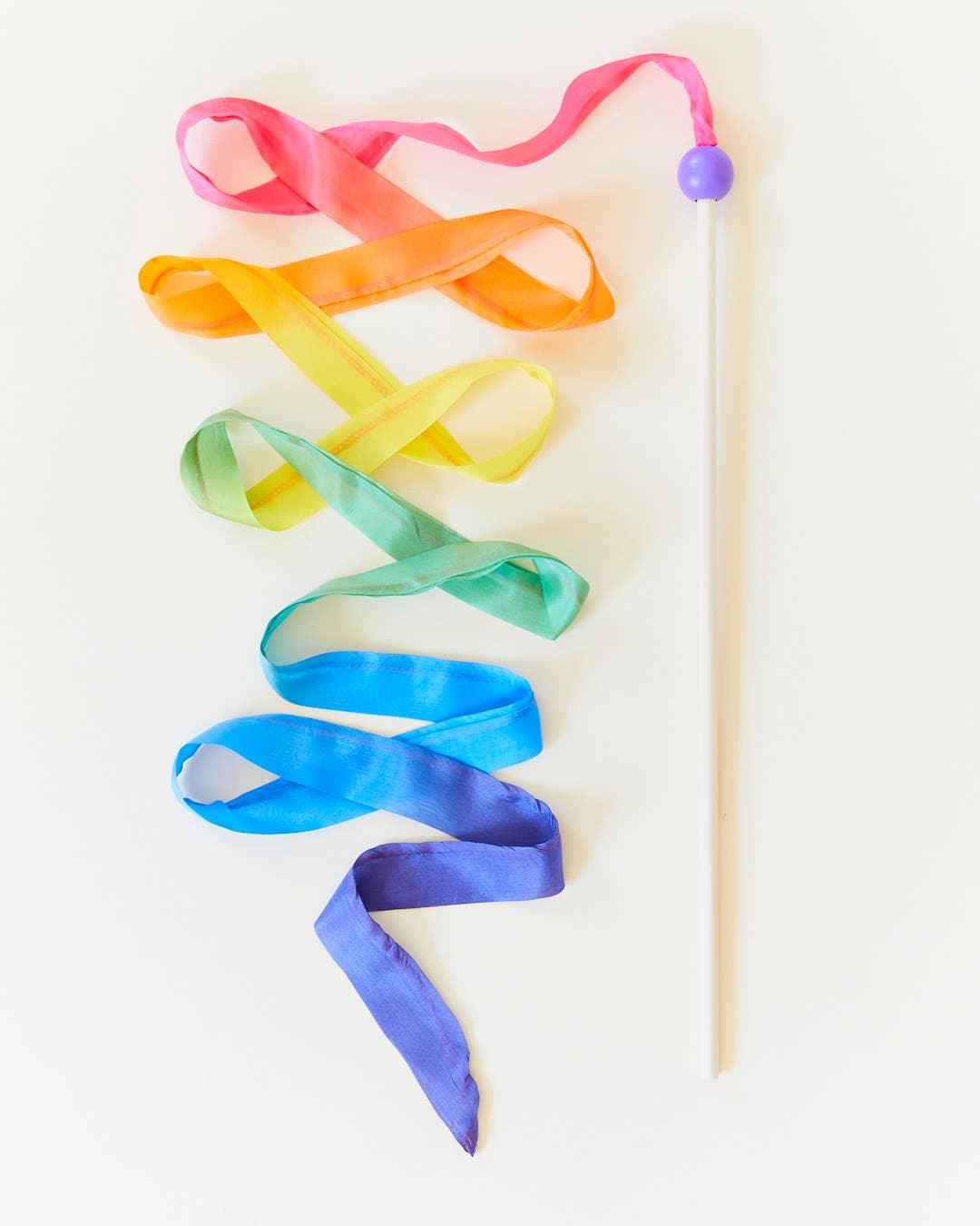Rainbow Silk & Wood Streamer - Wand for Pretend Play - Why and Whale
