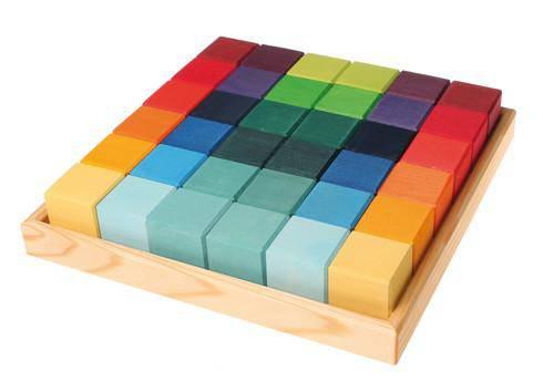 Rainbow Wooden Cubes - 36 Blocks with Tray - Why and Whale
