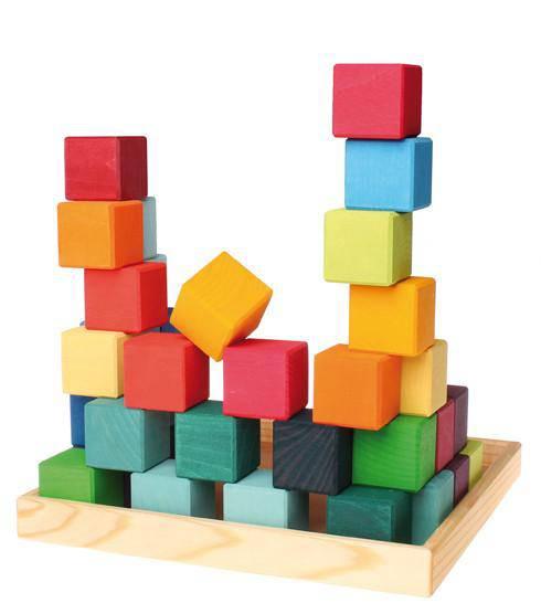 Rainbow Wooden Cubes - 36 Blocks with Tray - Why and Whale