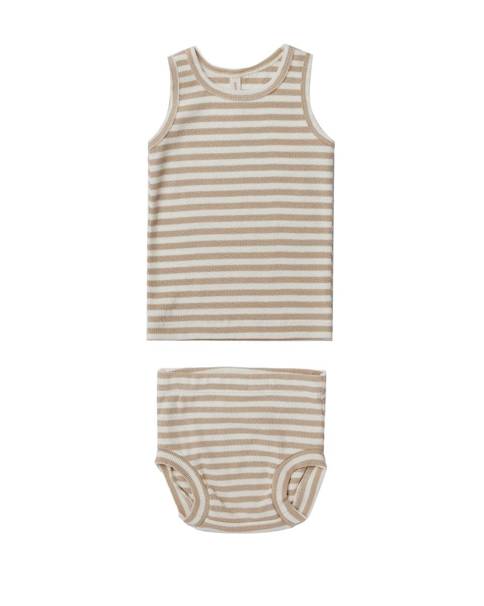 ribbed tank + bloomer set, latte stripe - Why and Whale