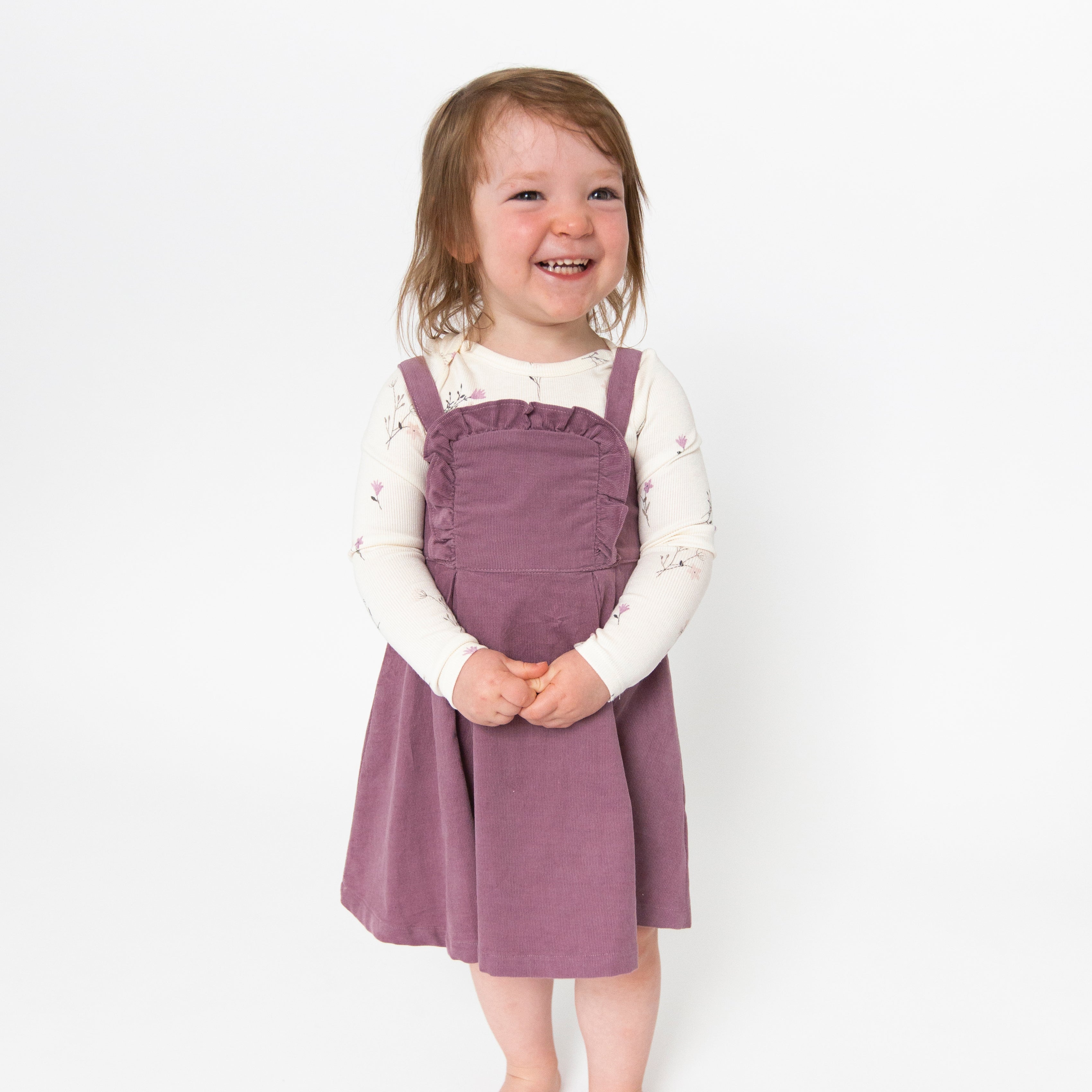 Ruffle Corduroy Jumper With Diaper Cover - Dusty Orchid