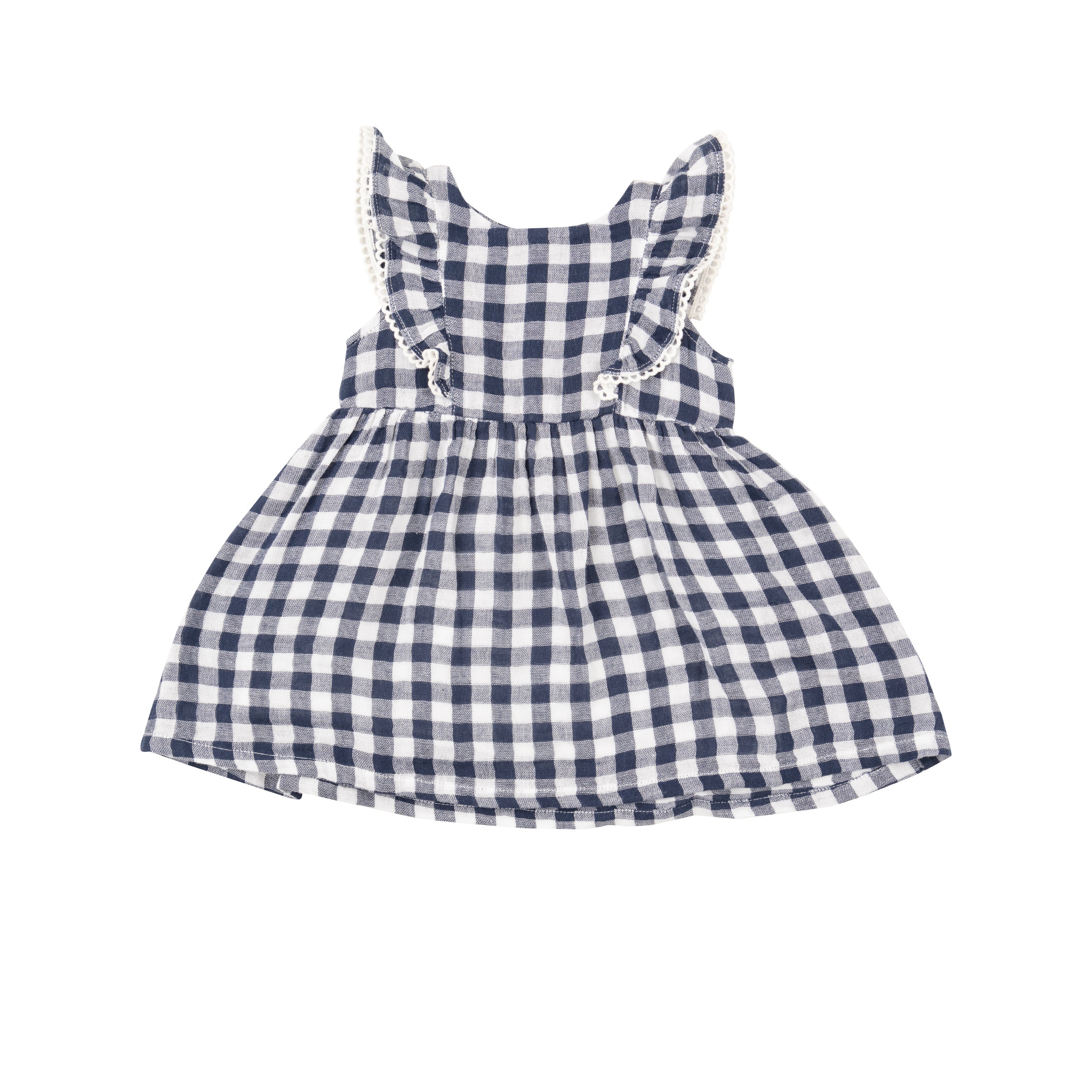Ruffle Dress + Diaper Cover - Gingham Navy