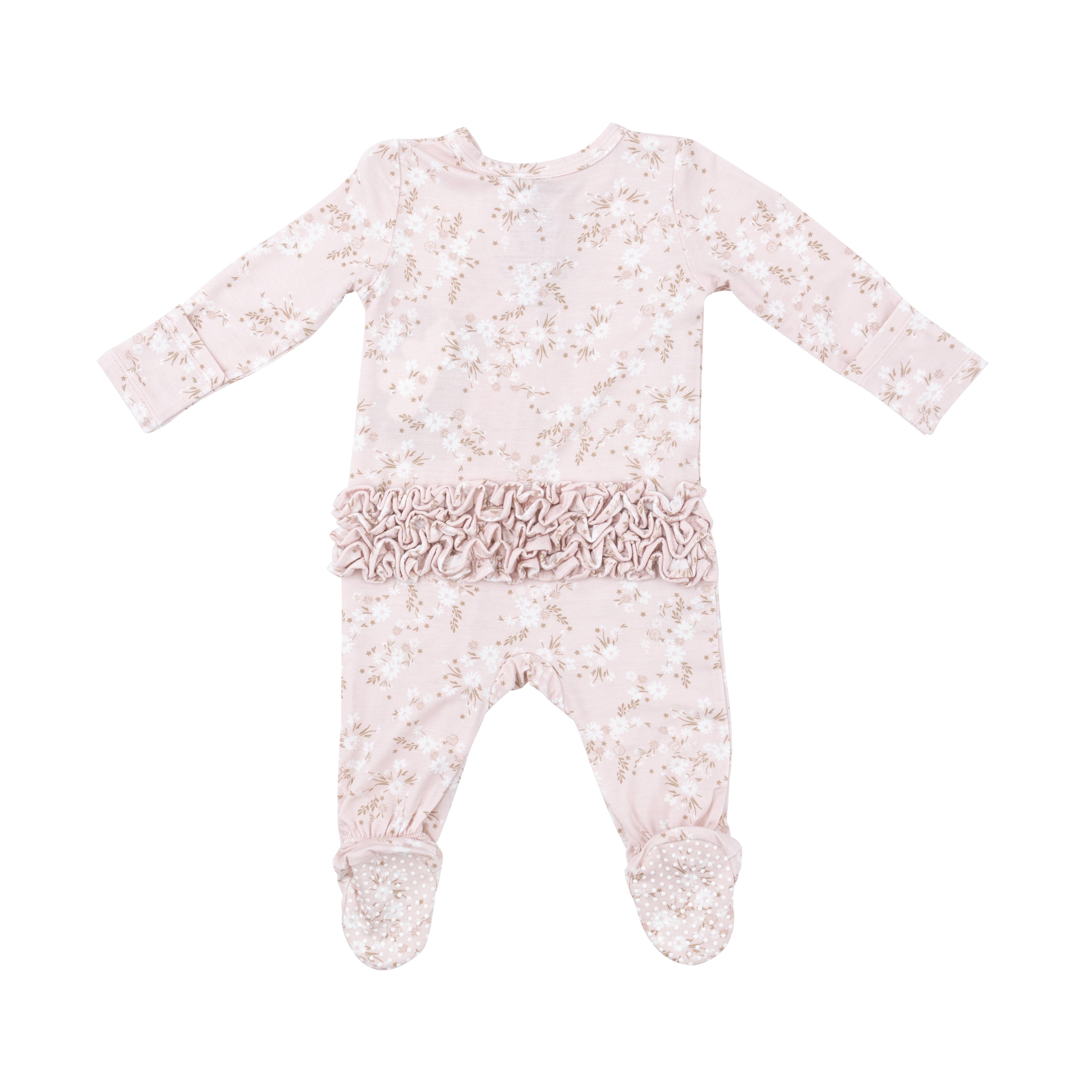 Ruffle Front Zipper Footie - Floaty Day Daisies