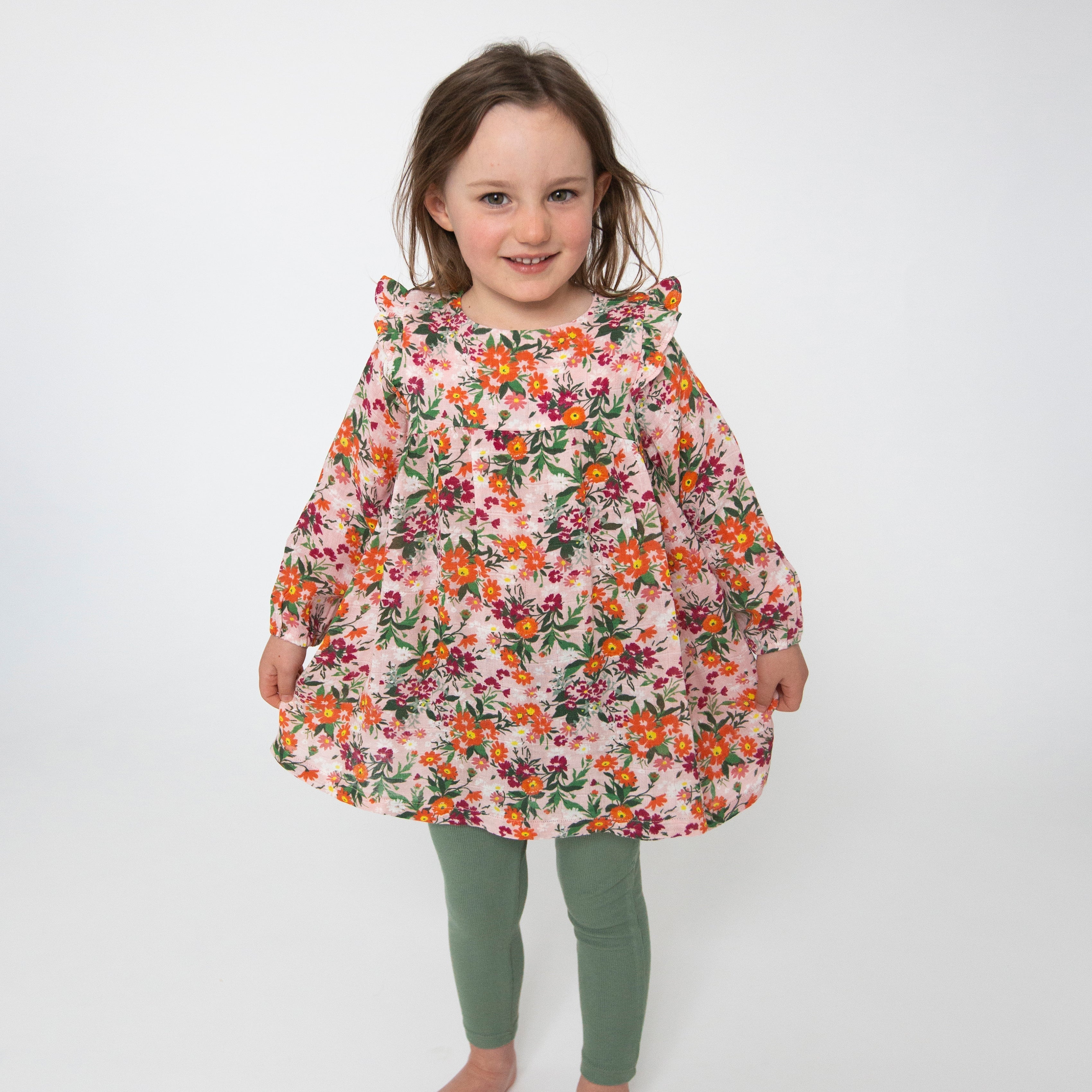 Ruffle Shoulder Dress And Legging - Autumn Days Floral