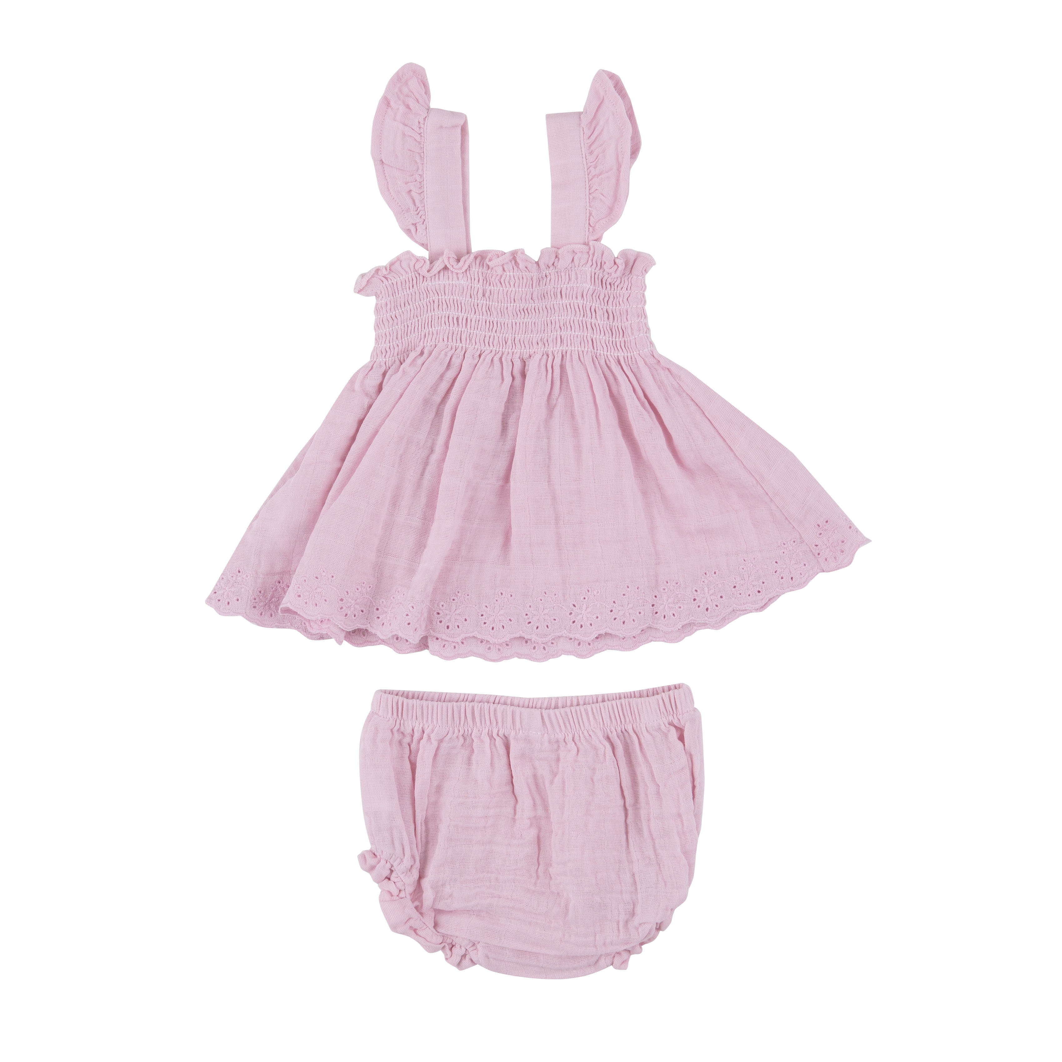 Ruffle Strap Smocked Top And Diaper Cover - Ballet Solid Muslin