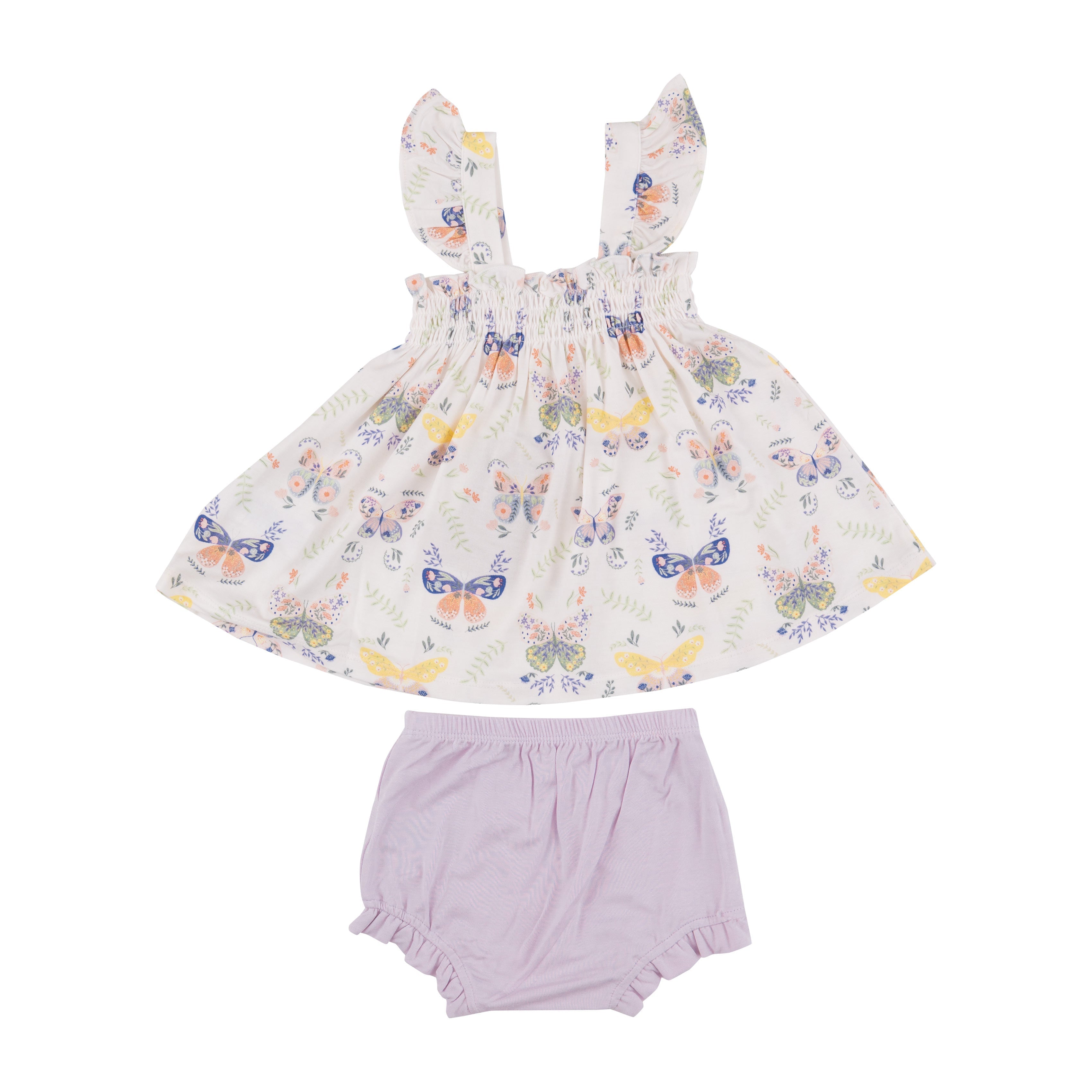 Ruffle Strap Smocked Top And Diaper Cover - Botany Butterflies