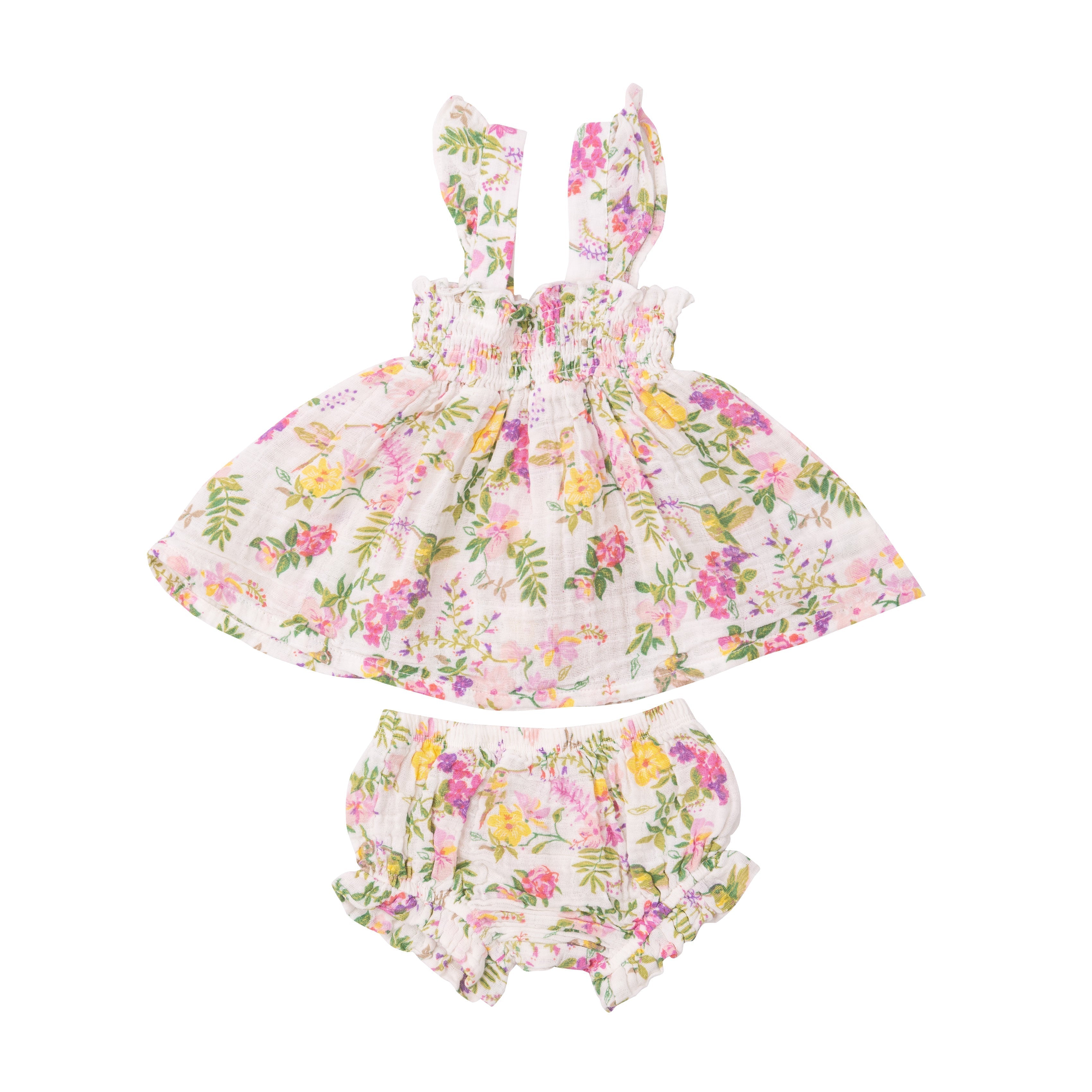 Ruffle Strap Smocked Top And Diaper Cover - Cute Hummingbirds