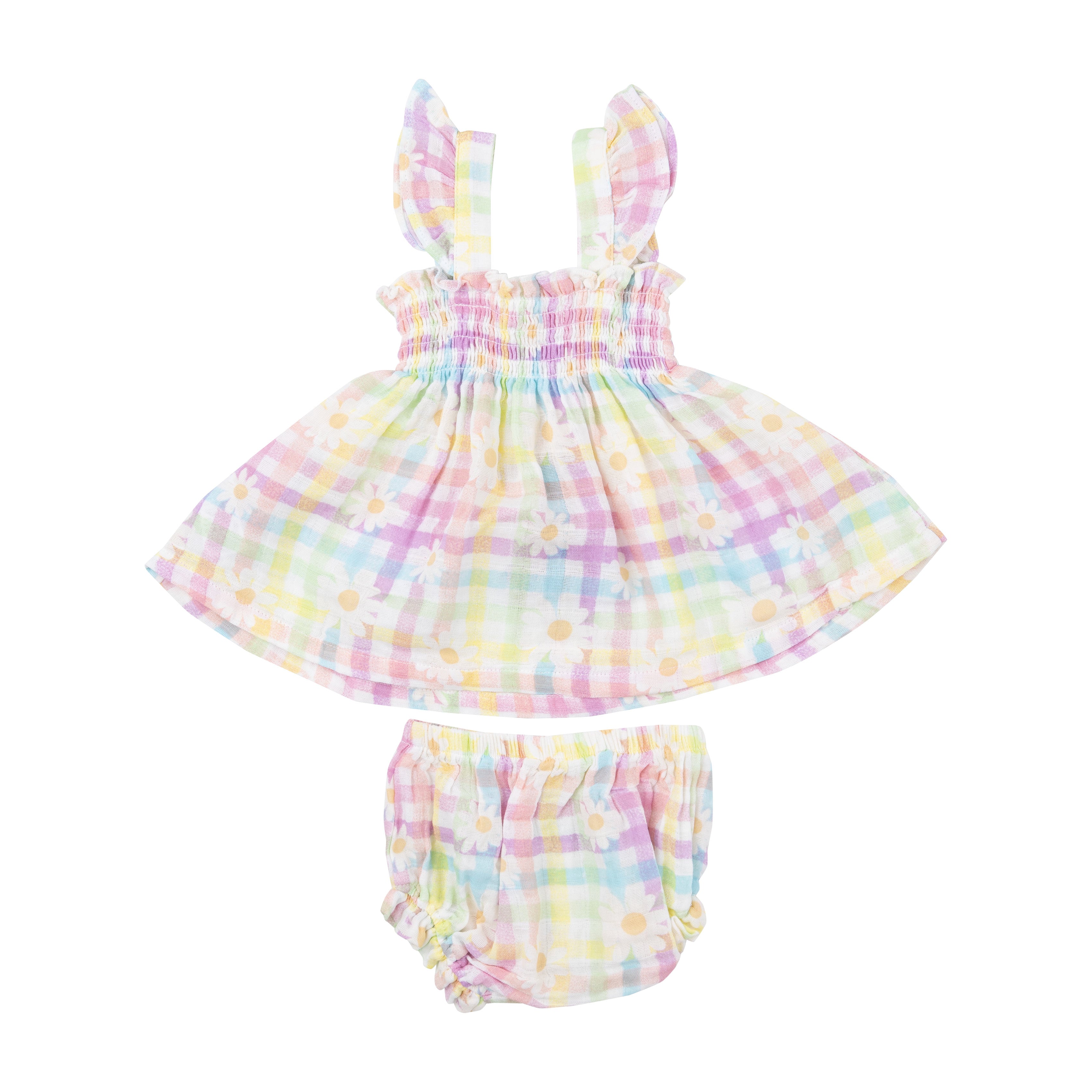 Ruffle Strap Smocked Top And Diaper Cover - Gingham Daisy