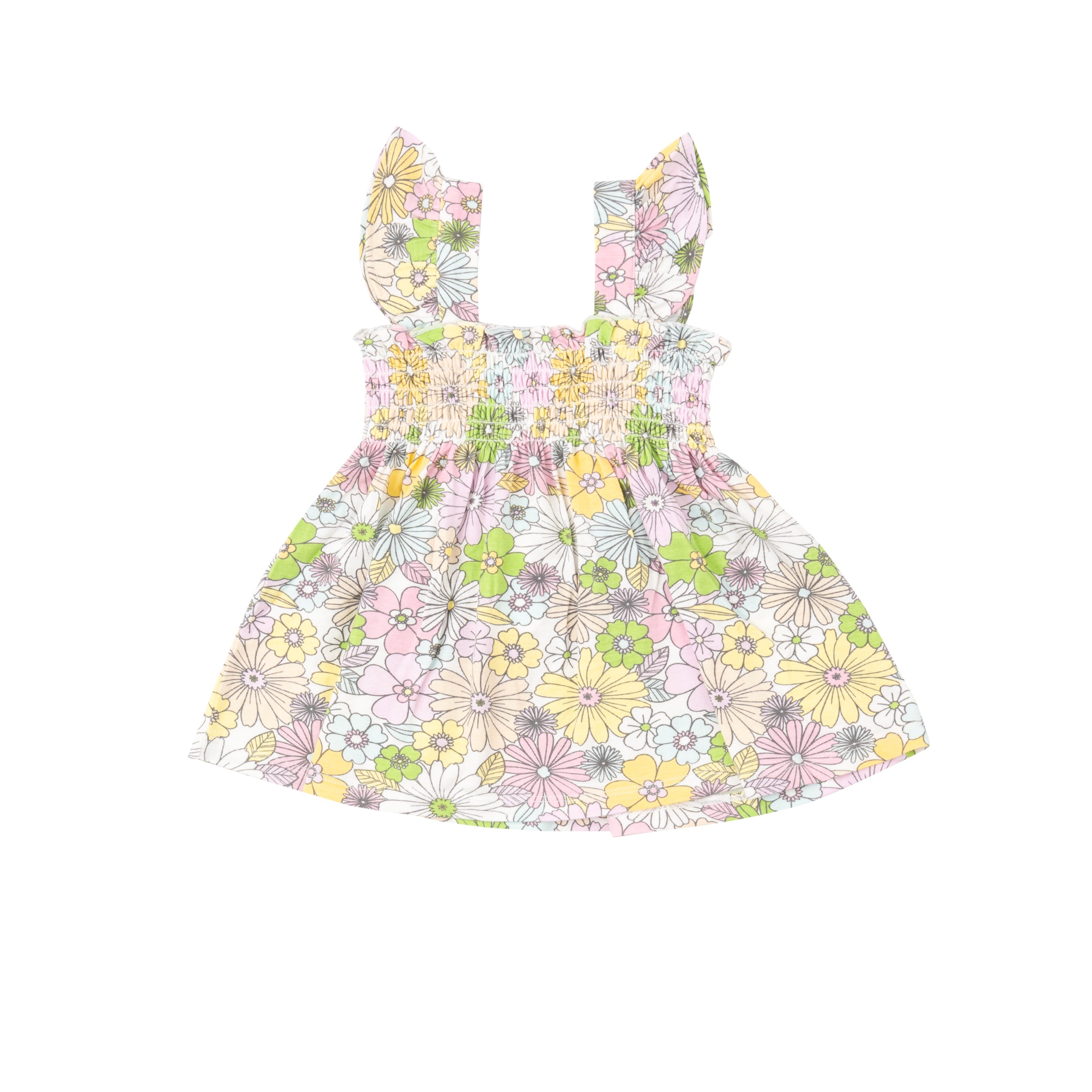 Ruffle Strap Smocked Top And Diaper Cover - Mixed Retro Floral