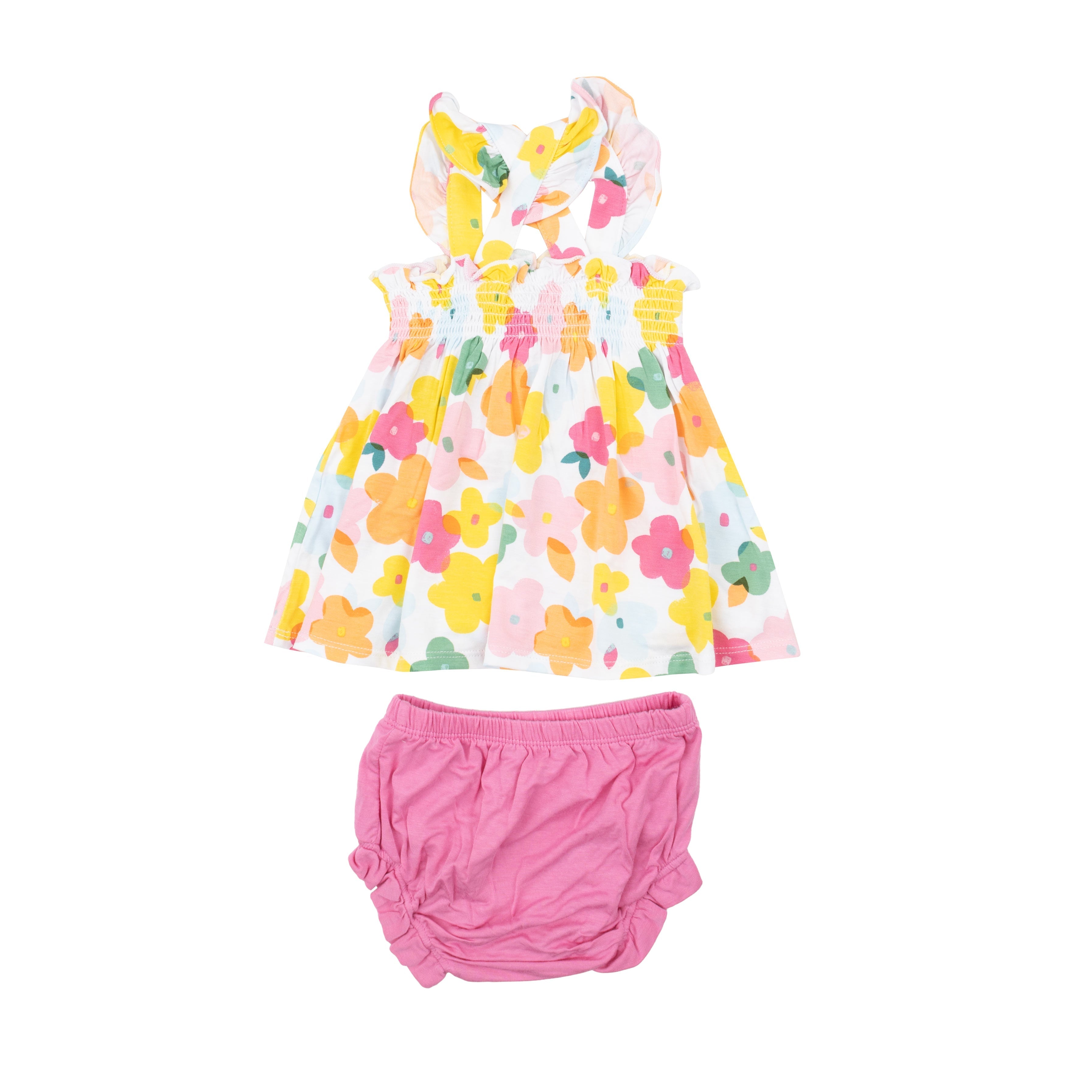 Ruffle Strap Smocked Top And Diaper Cover - Paper Floral